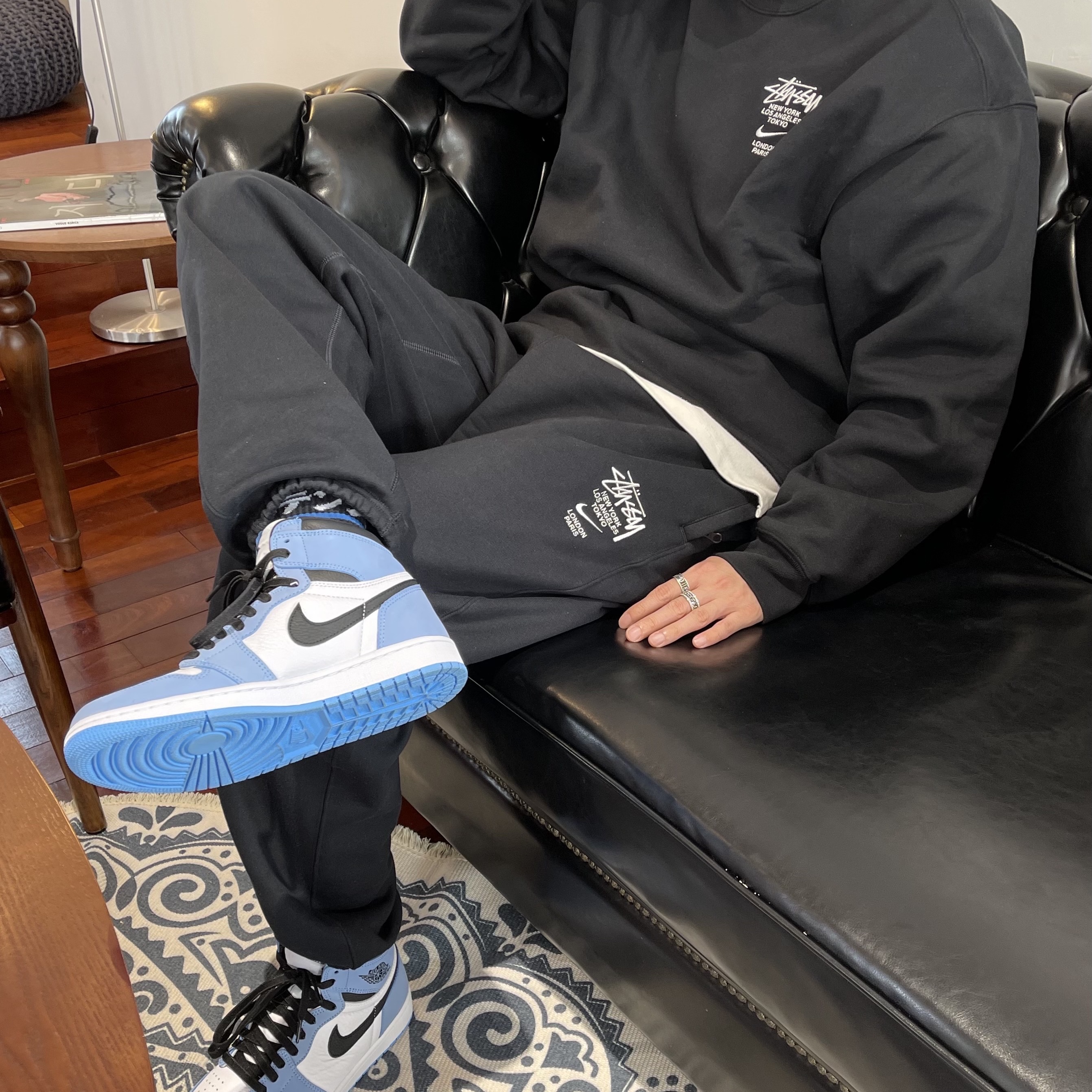 Nike x Stussy NRG ZR Fleece Crewneck Black - US/EU, Nike x Stussy NRG ZR Fleece Pants Black - US/EU 착용 스타일