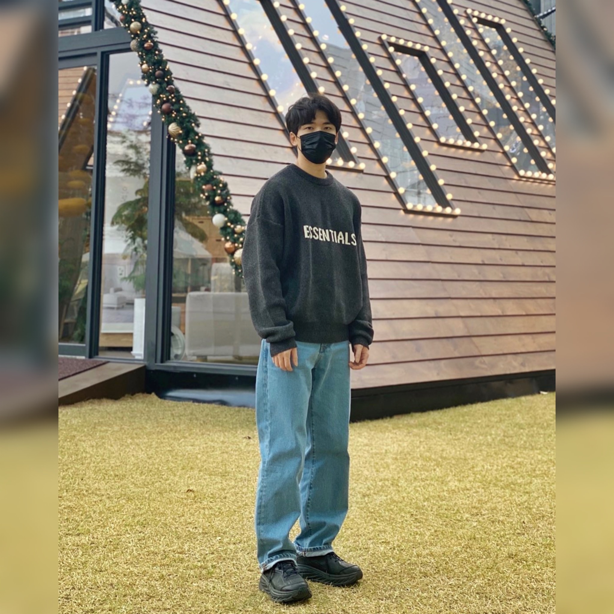 Essentials Knit Sweater Black Melange - 20SS 착용 스타일