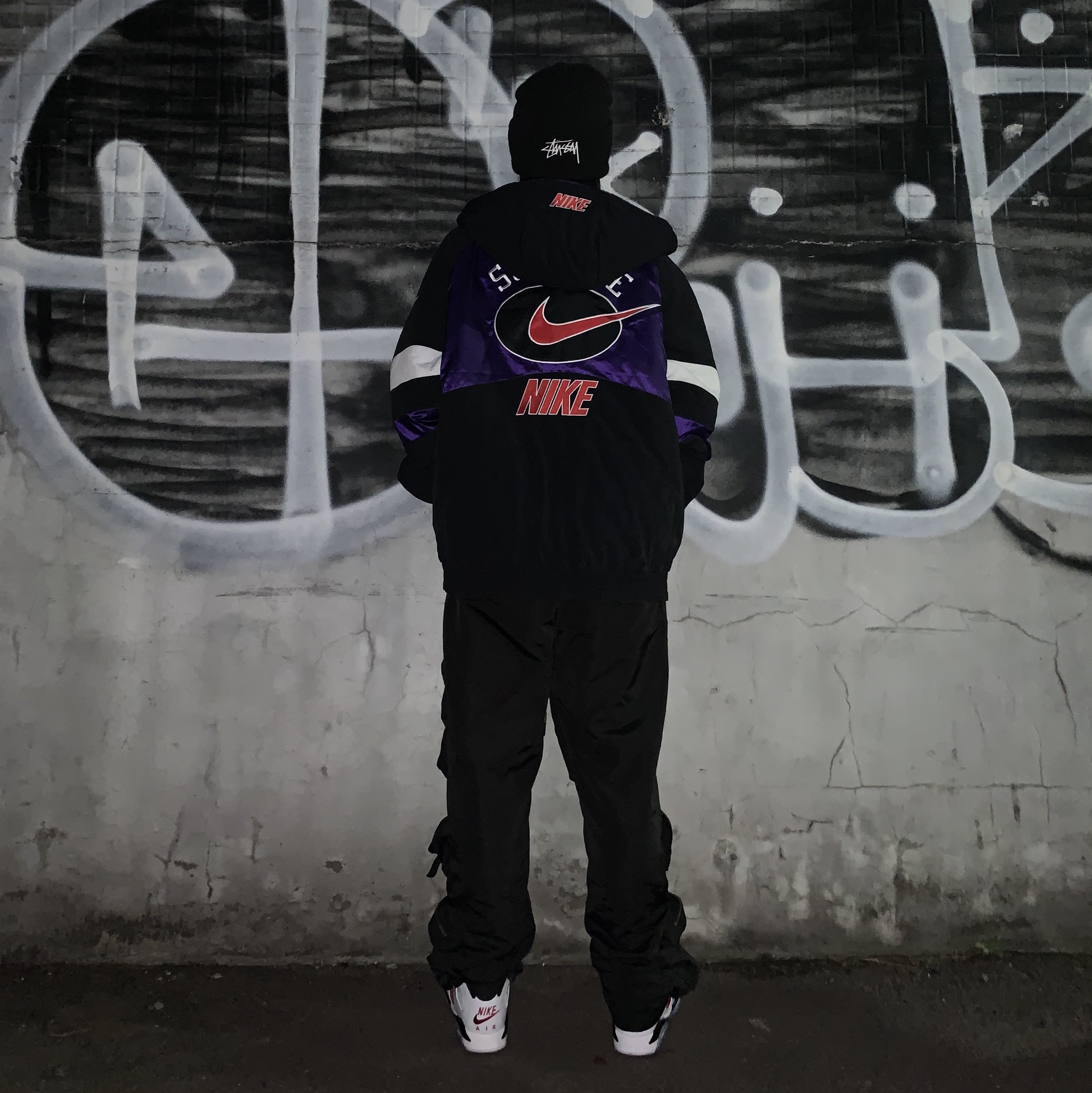 Supreme x Nike Hooded Sport Jacket Purple - 19SS, Nike x Stussy Cuff Beanie Black 착용 스타일