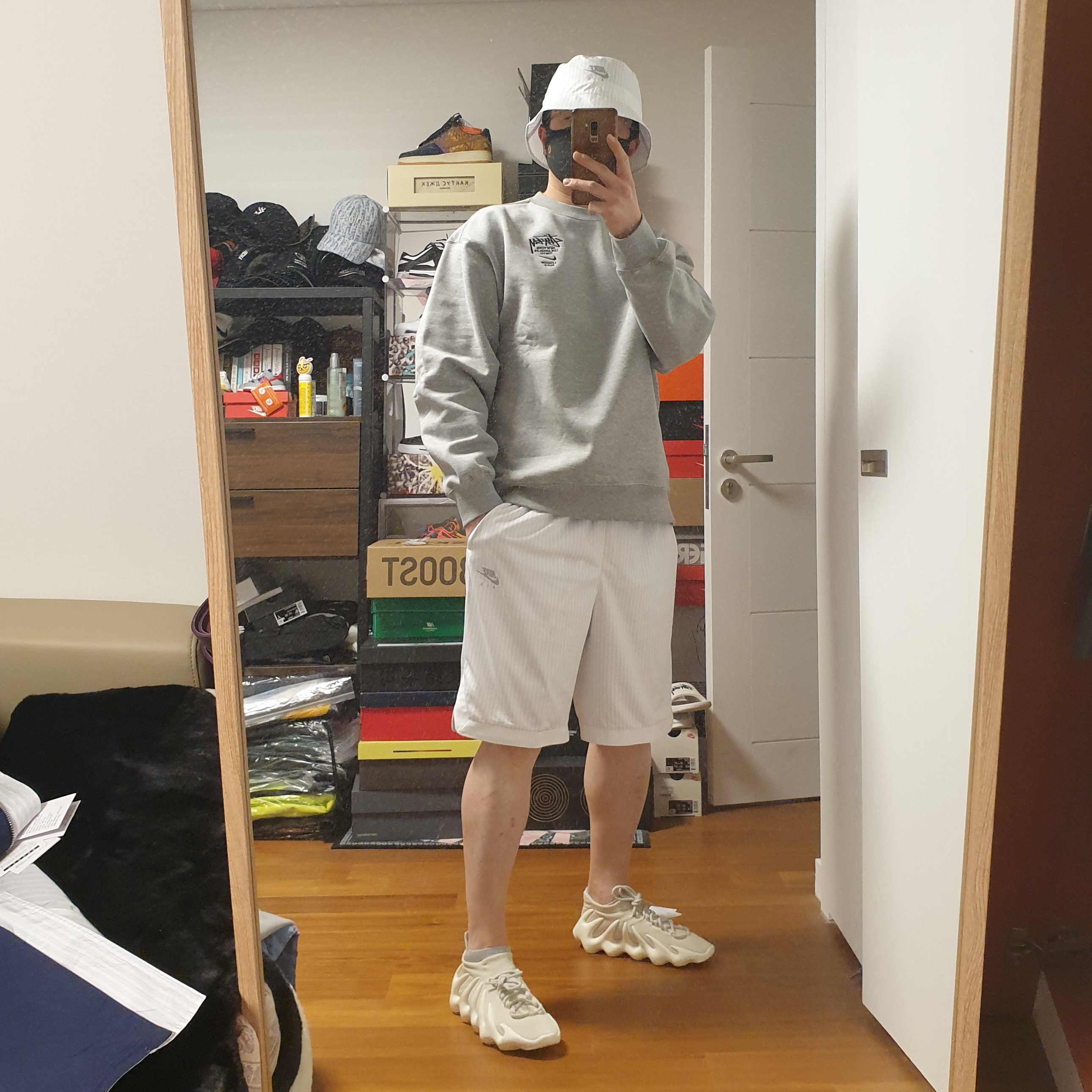 Nike x Kim Jones Bucket Hat White, Nike x Kim Jones Mesh Shorts White - Asia 착용 스타일 - 1