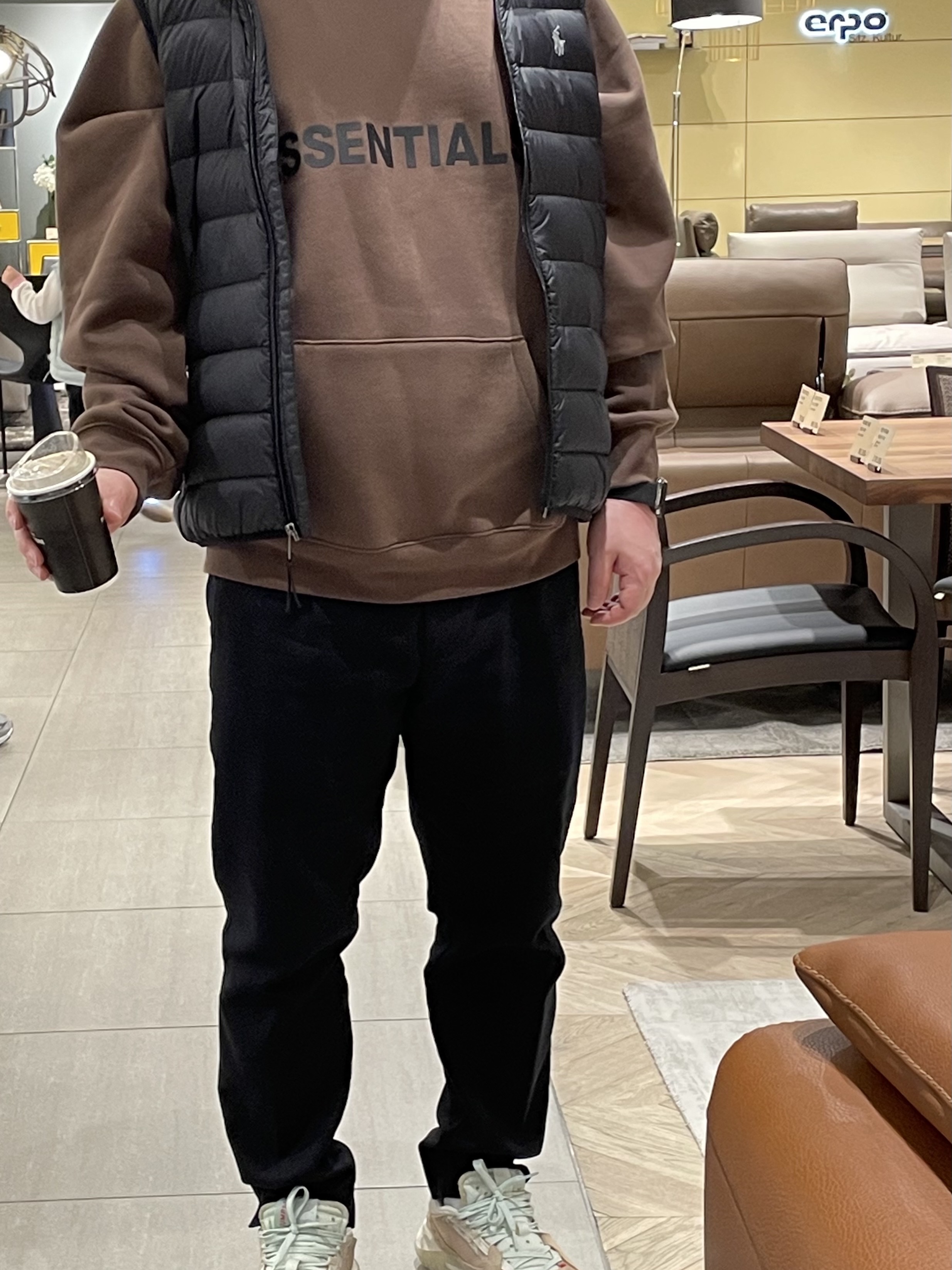 Essentials Logo Hoodie Brown/Rain Drum - Ssense Exclusive 착용 스타일