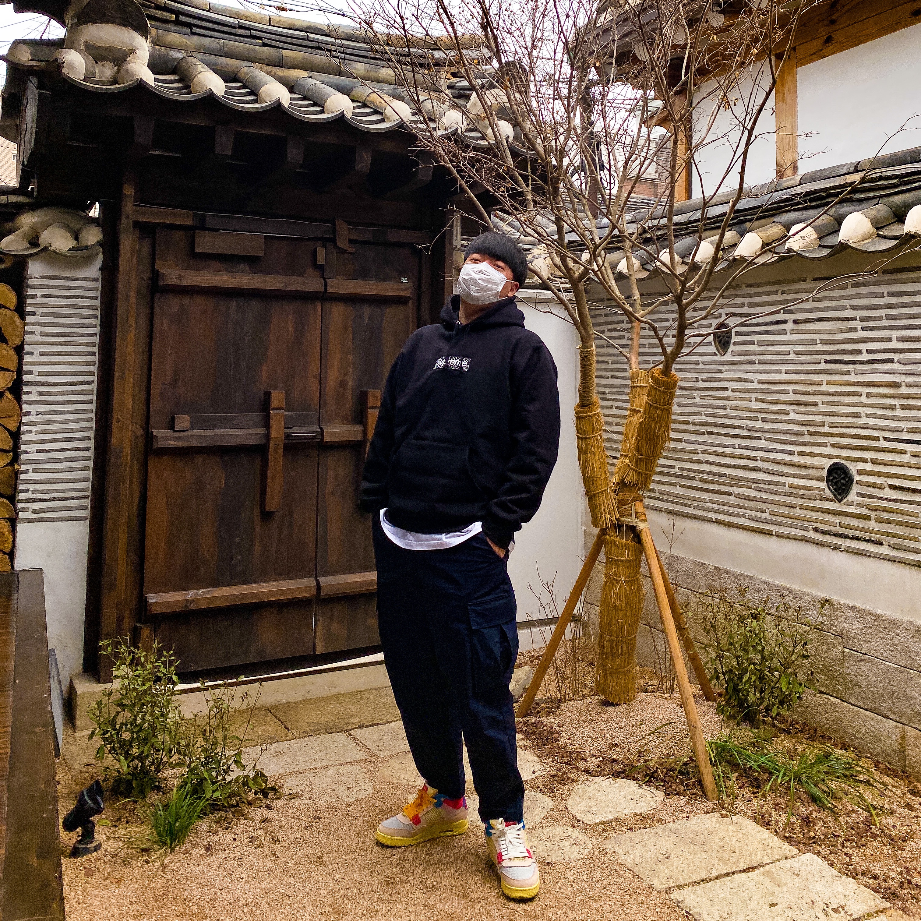 Jordan 4 x Union Retro Guava Ice, Supreme Bandana Box Logo Hooded Sweatshirt Black - 19FW 착용 스타일