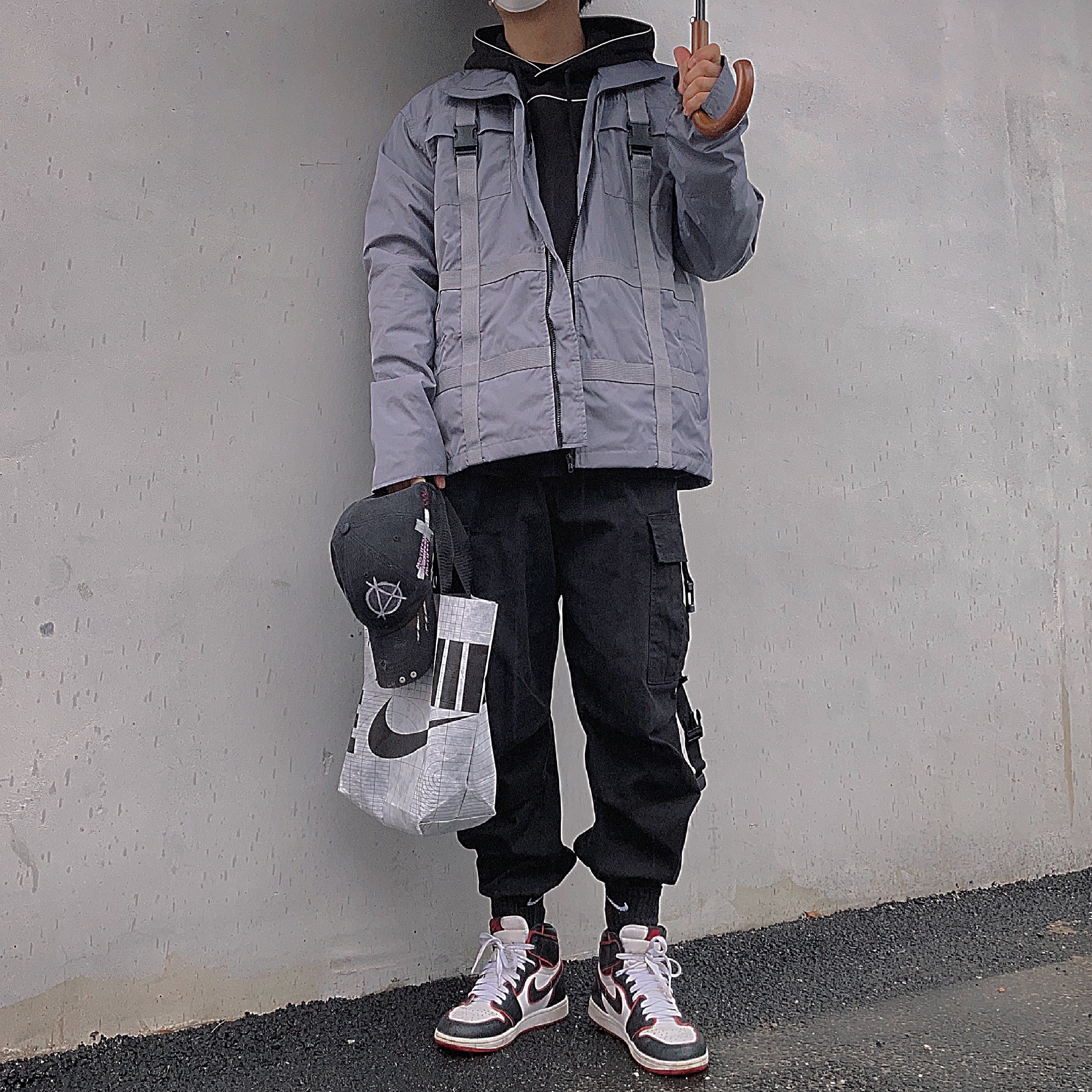 Jordan 1 Retro High OG Bloodline, Palace Reflecto Hood Black - 19SS 착용 스타일