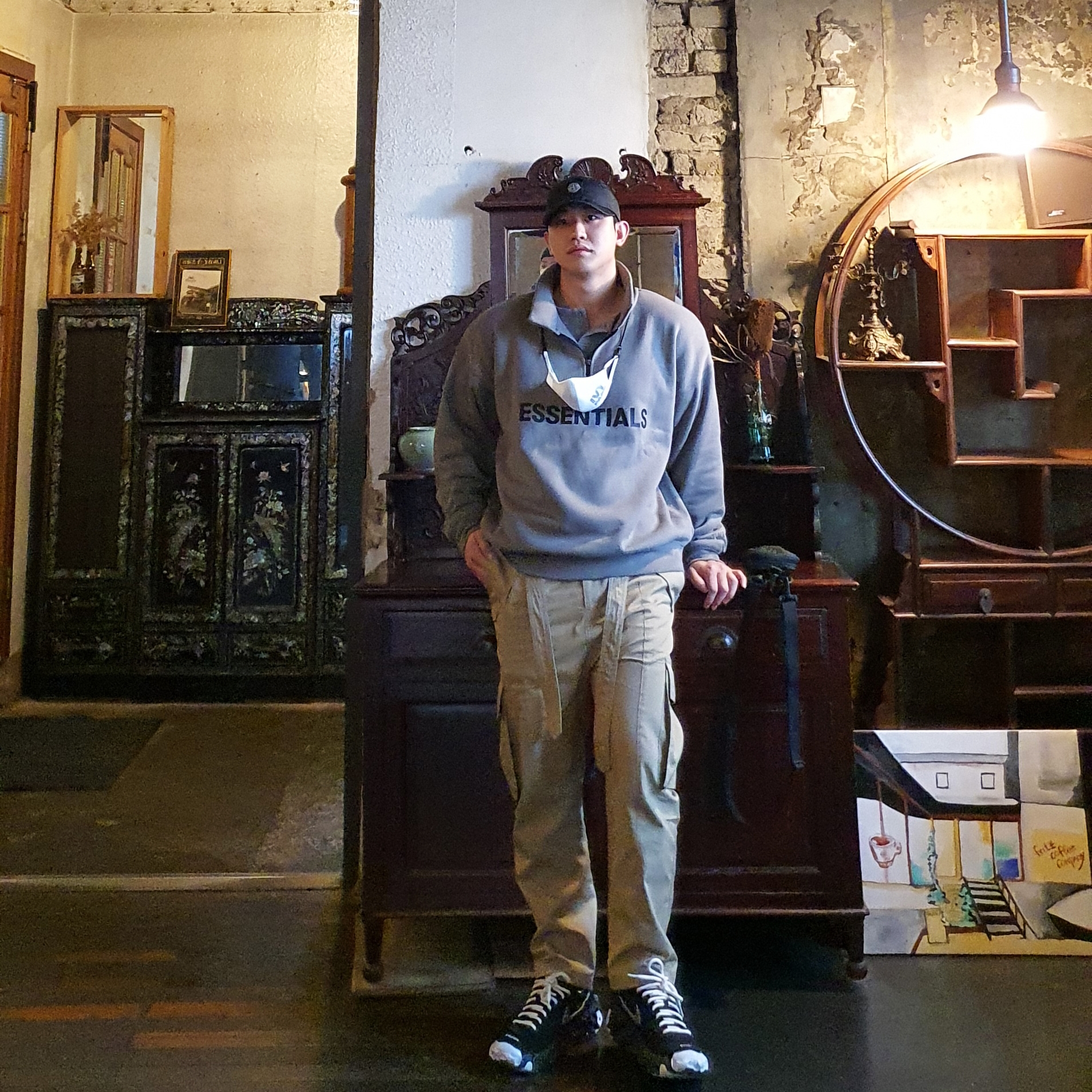 Essentials Half-Zip Pullover Cement - 20FW, Nike x Undercover Overbreak SP Black 착용 스타일 - 1