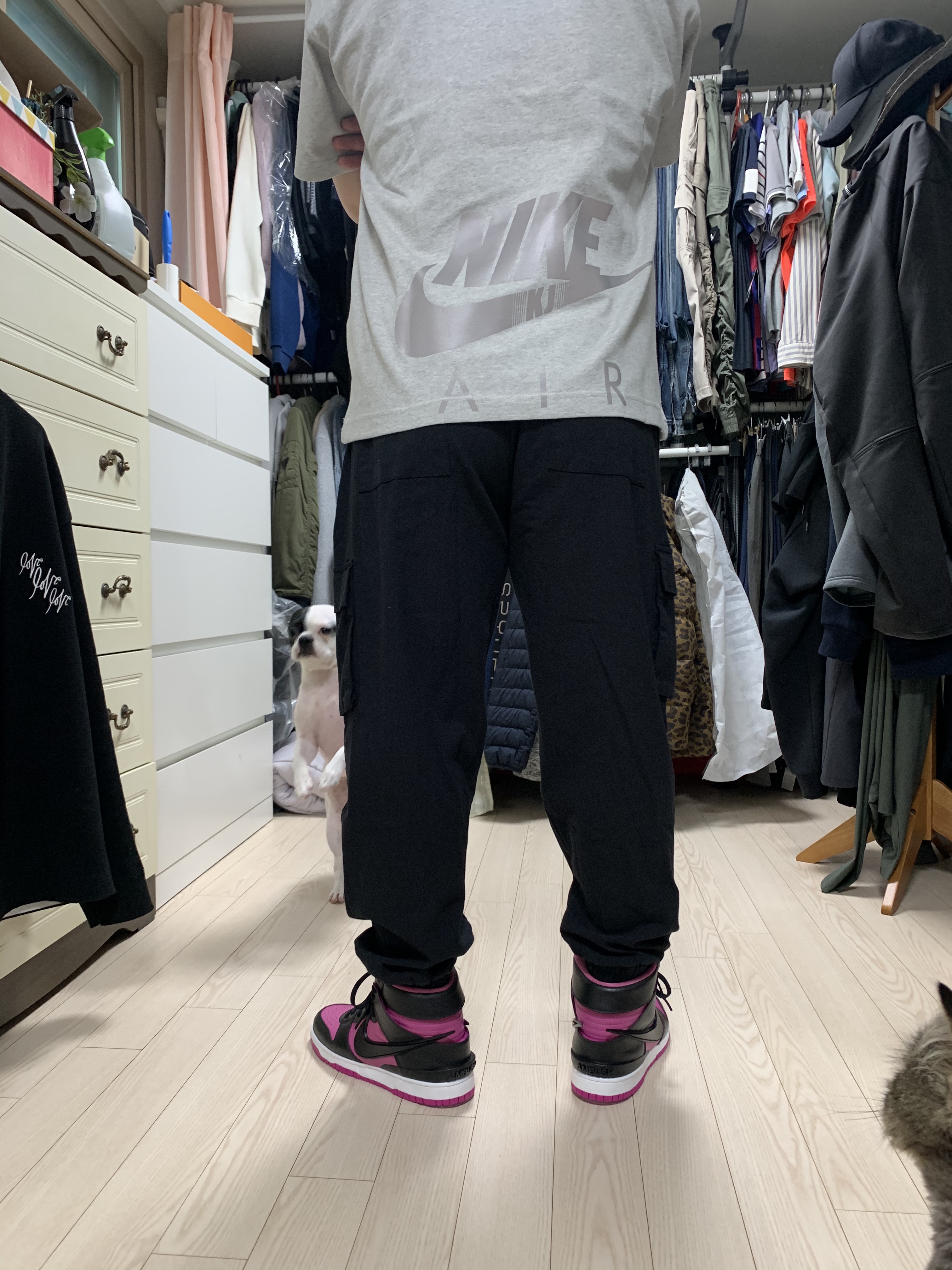 Nike x Ambush Dunk High Cosmic Fuchsia, Nike x Kim Jones Oversized T-Shirt Grey Heather - Asia 착용 스타일 - 5
