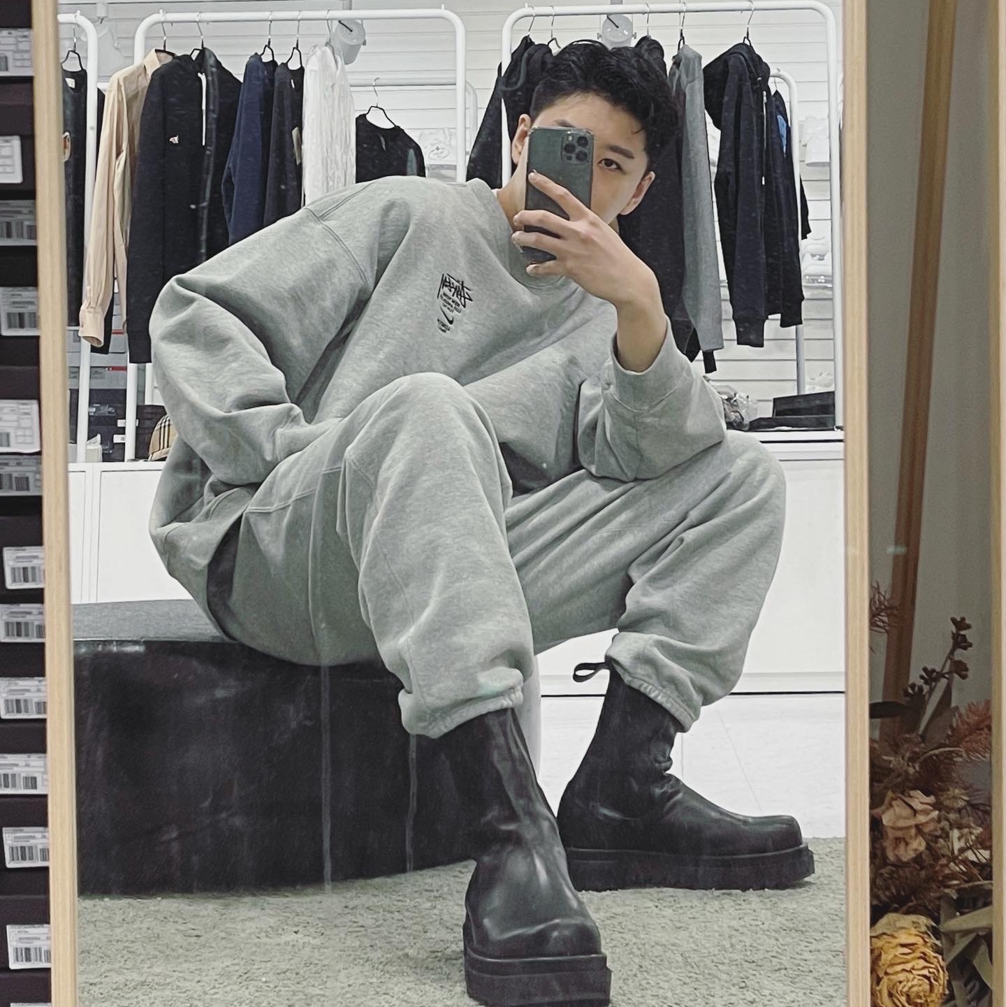 Nike x Stussy NRG ZR Fleece Crewneck Heather Grey - US/EU, Nike x Stussy NRG ZR Fleece Pants Heather Grey - US/EU 착용 스타일 - 1