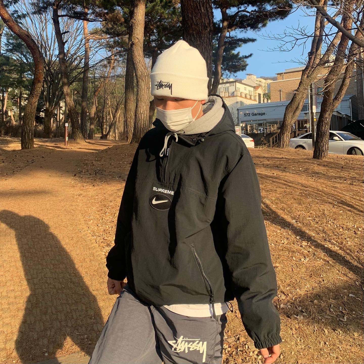 Supreme x Nike Jewel Reversible Ripstop Anorak Black - 20FW, Nike x Stussy Cuff Beanie White 착용 스타일