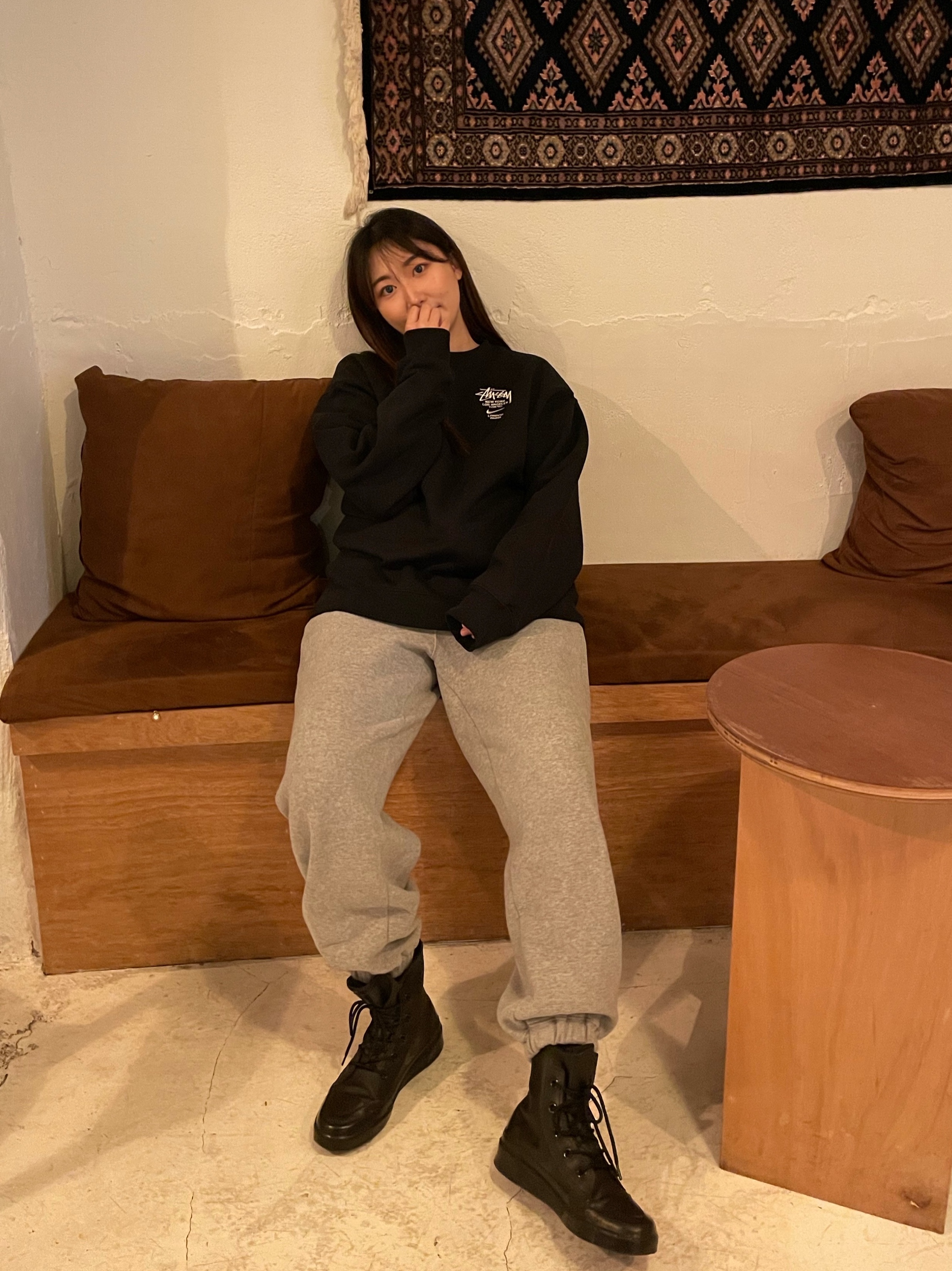 Nike x Stussy NRG ZR Fleece Crewneck Black - US/EU, Converse x Ambush Pro Leather Hi Black 착용 스타일