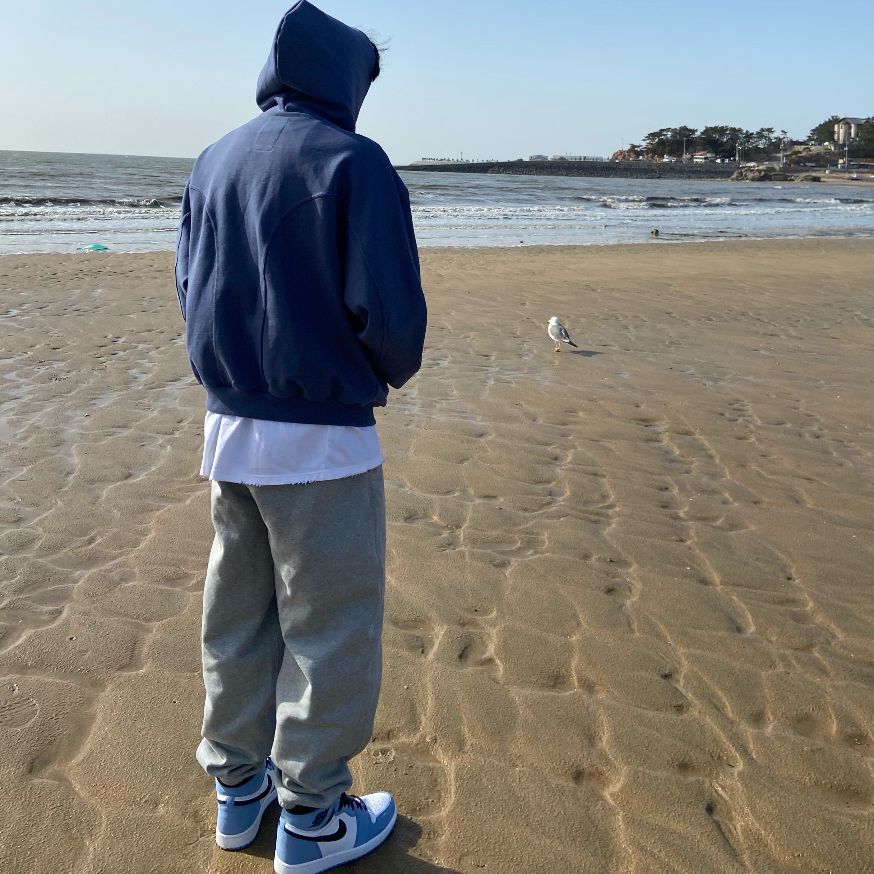 Jordan 1 Retro High OG University Blue, Nike x Stussy NRG ZR Fleece Pants Heather Grey - US/EU 착용 스타일