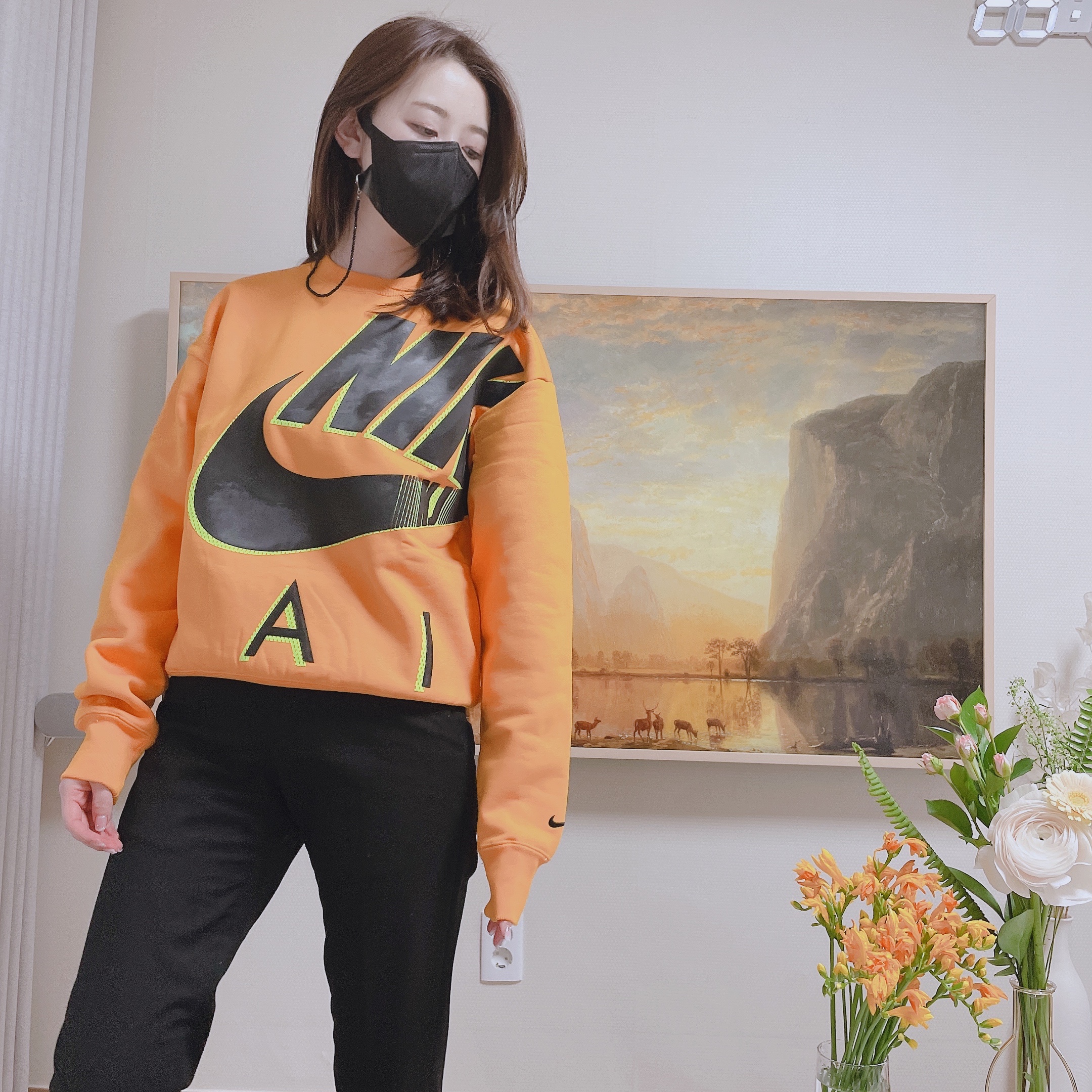 Nike x Kim Jones Fleece Crew Circuit Orange - Asia, Nike x Kim Jones Fleece Crew Grey Heather - Asia 착용 스타일 - 2