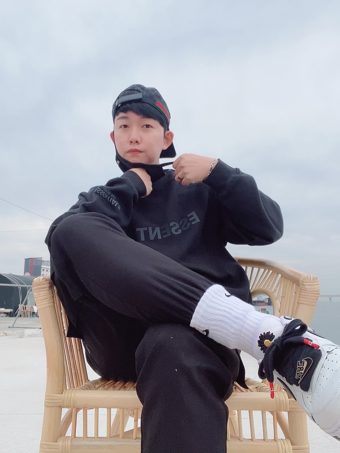 Nike x Peaceminusone Air Force 1 Low Para-Noise 2.0, Essentials 3D Silicon Applique Crewneck Dark Slate/Black 2020 착용 스타일