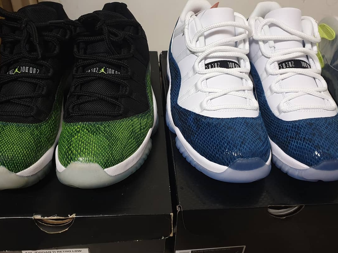 Jordan 11 Retro Low Green Snakeskin, Jordan 11 Retro Low Snake Light Bone 착용 스타일 - 3