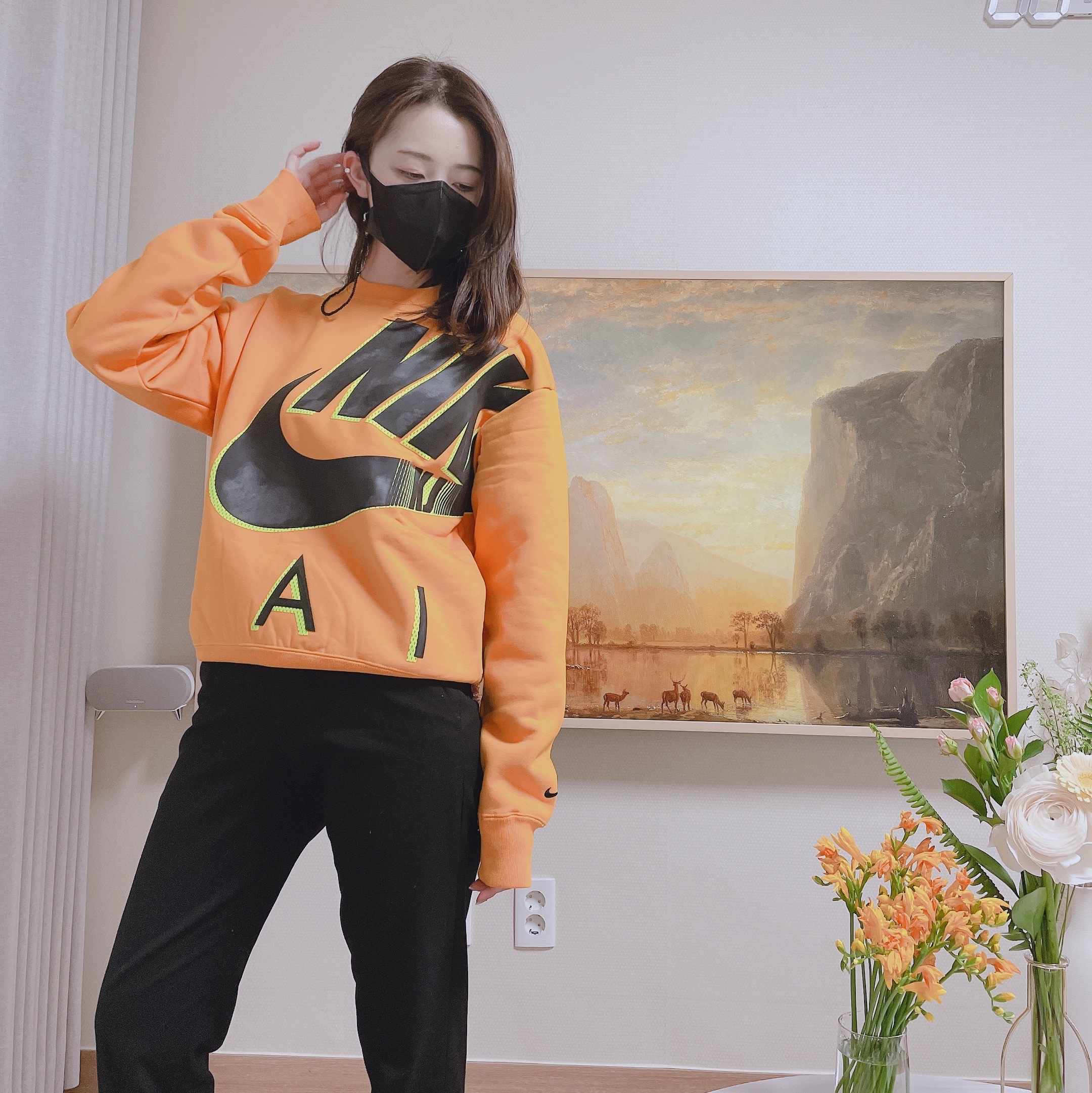 Nike x Kim Jones Fleece Crew Circuit Orange - Asia, Nike x Kim Jones Fleece Crew Grey Heather - Asia 착용 스타일 - 1