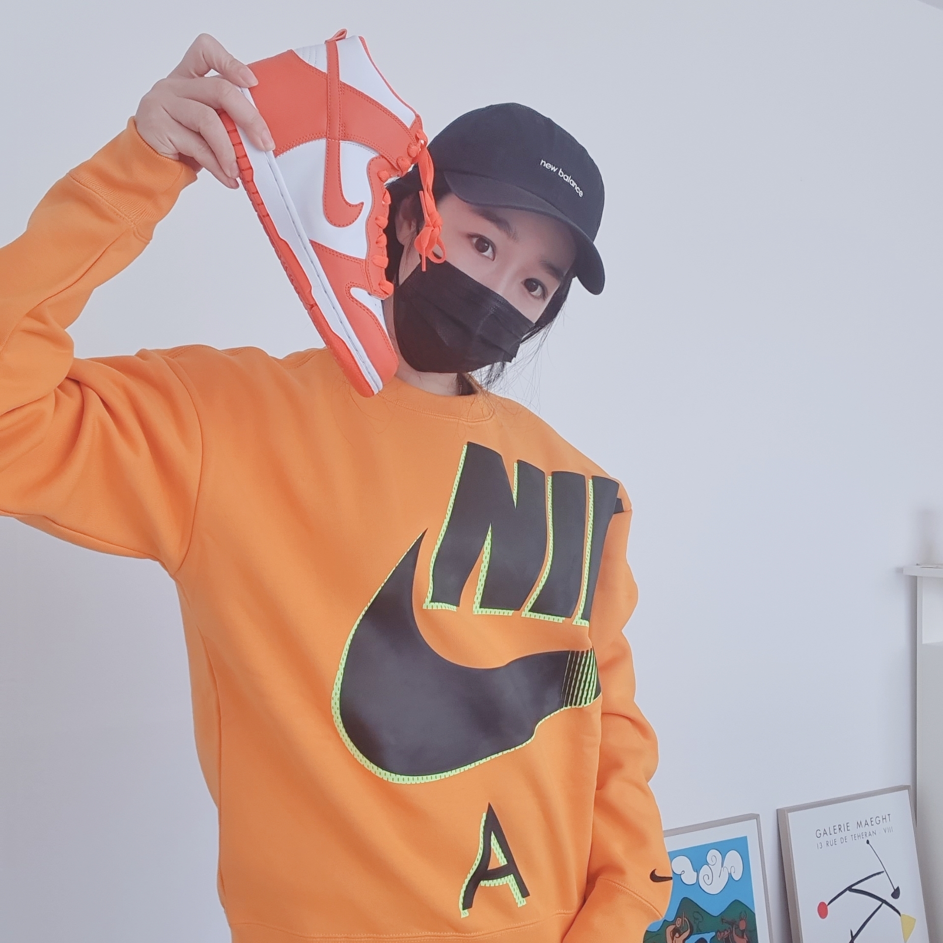 Nike Dunk High Retro Orange Blaze, Nike x Kim Jones Fleece Crew Circuit Orange - Asia 착용 스타일