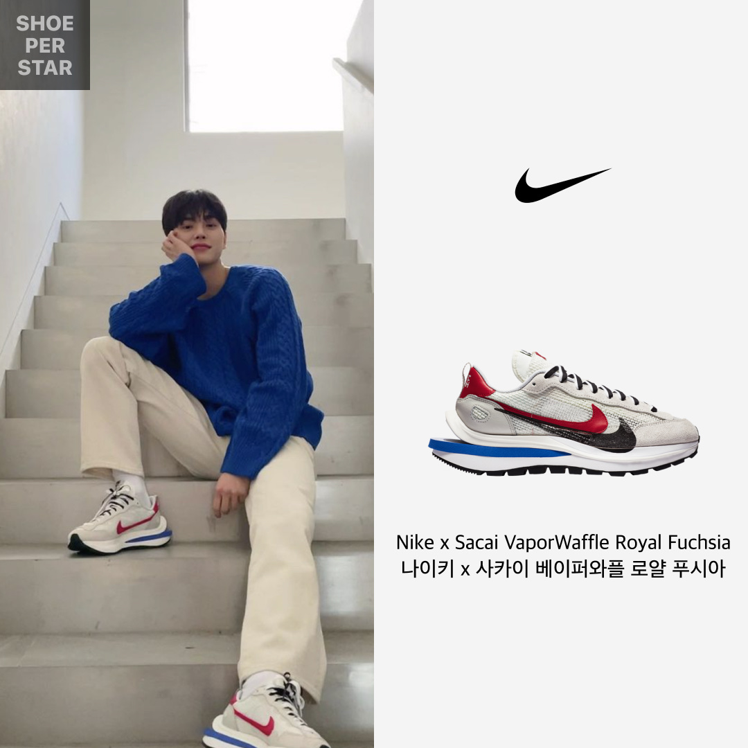 Nike x Sacai VaporWaffle Royal Fuchsia 착용 스타일 - 1