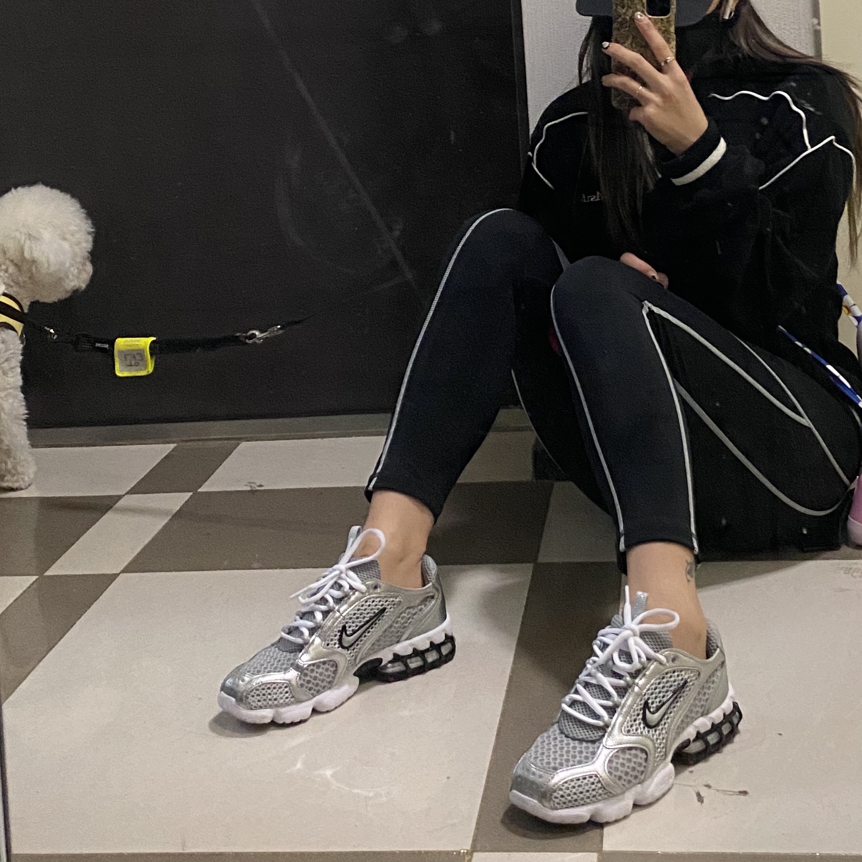(W) Nike Air Zoom Spiridon Cage 2 Metallic Silver 착용 스타일