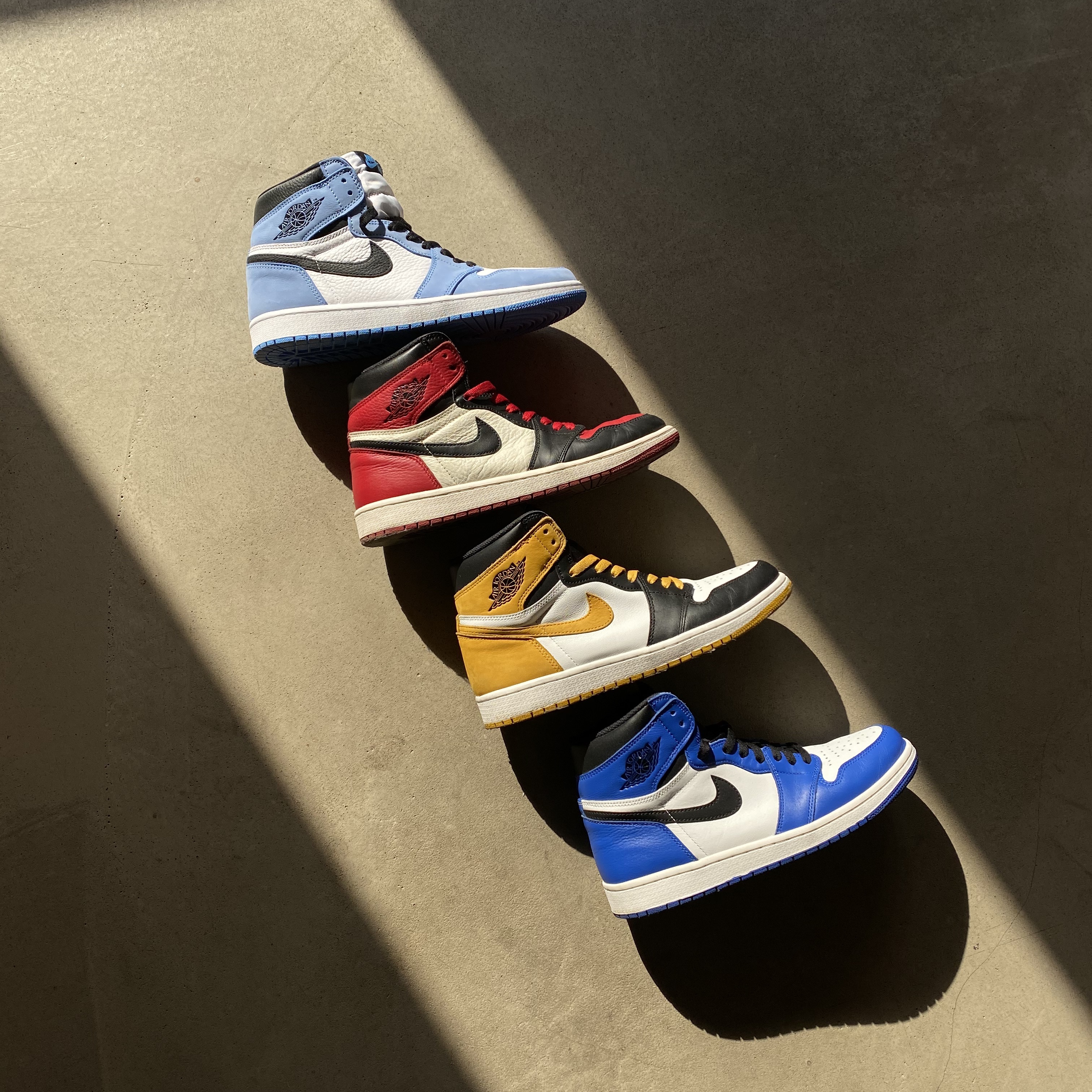 Jordan 1 Retro High OG University Blue, Jordan 1 Retro High OG Bred Toe 착용 스타일