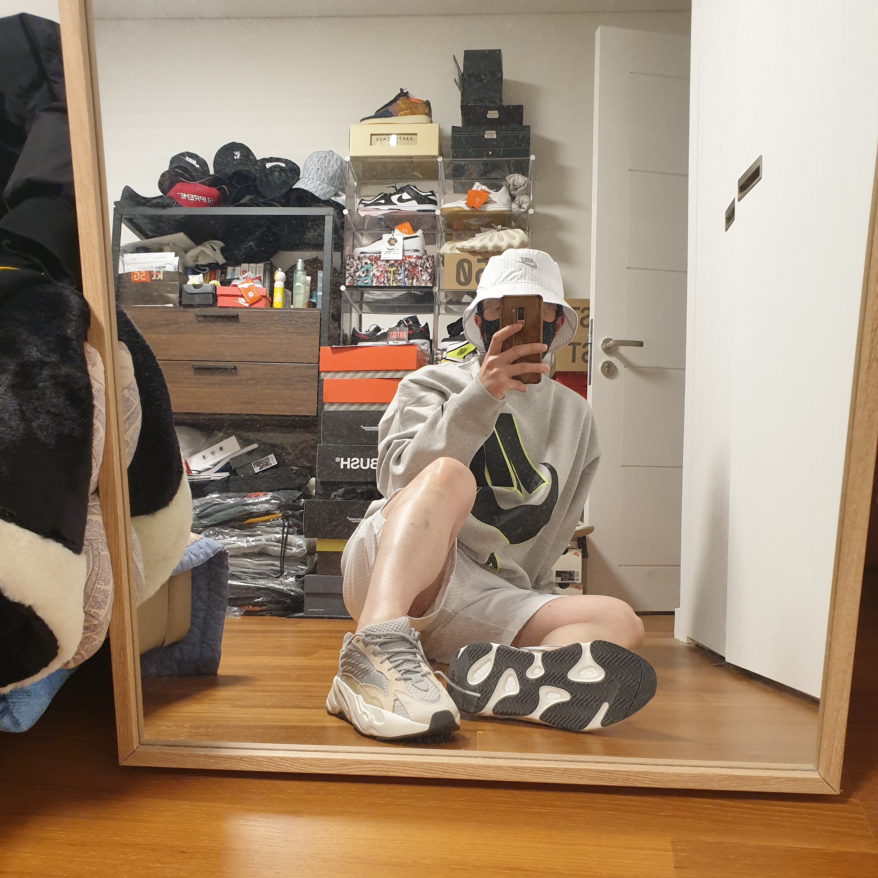 Nike x Kim Jones Bucket Hat White, Nike x Kim Jones Mesh Shorts White - Asia 착용 스타일 - 3