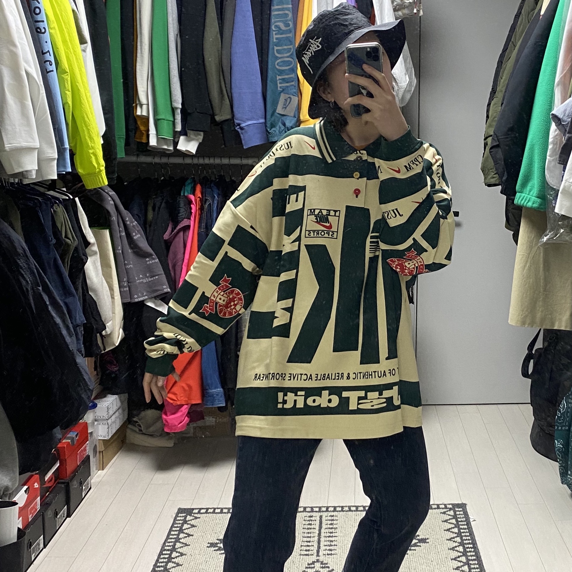 Nike x Cactus Plant Flea Market Long Sleeve Polo Natural - US/EU, Nike x Stussy Bucket Hat Black 착용 스타일