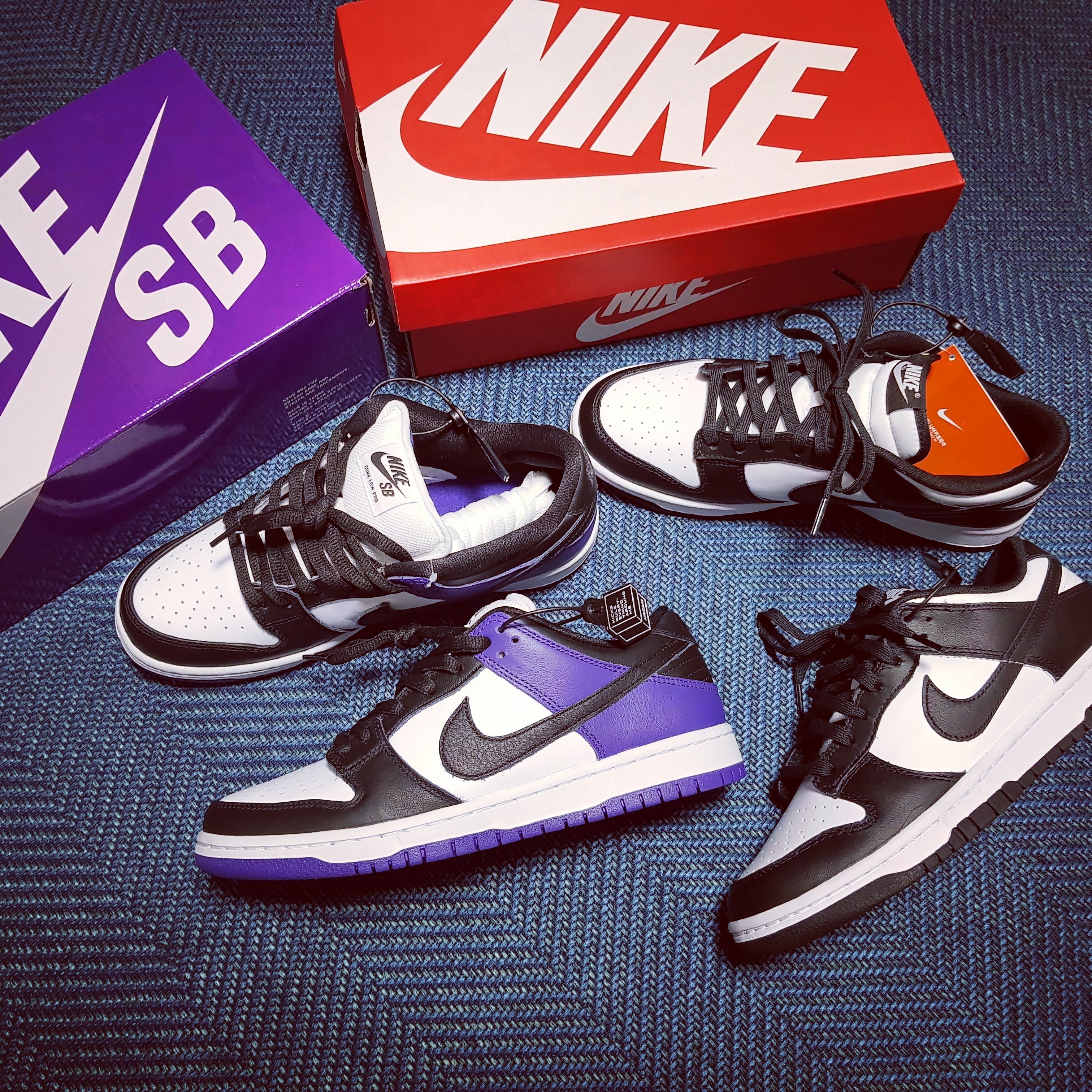 Nike Dunk Low Retro Black, Nike SB Dunk Low Pro Court Purple 착용 스타일