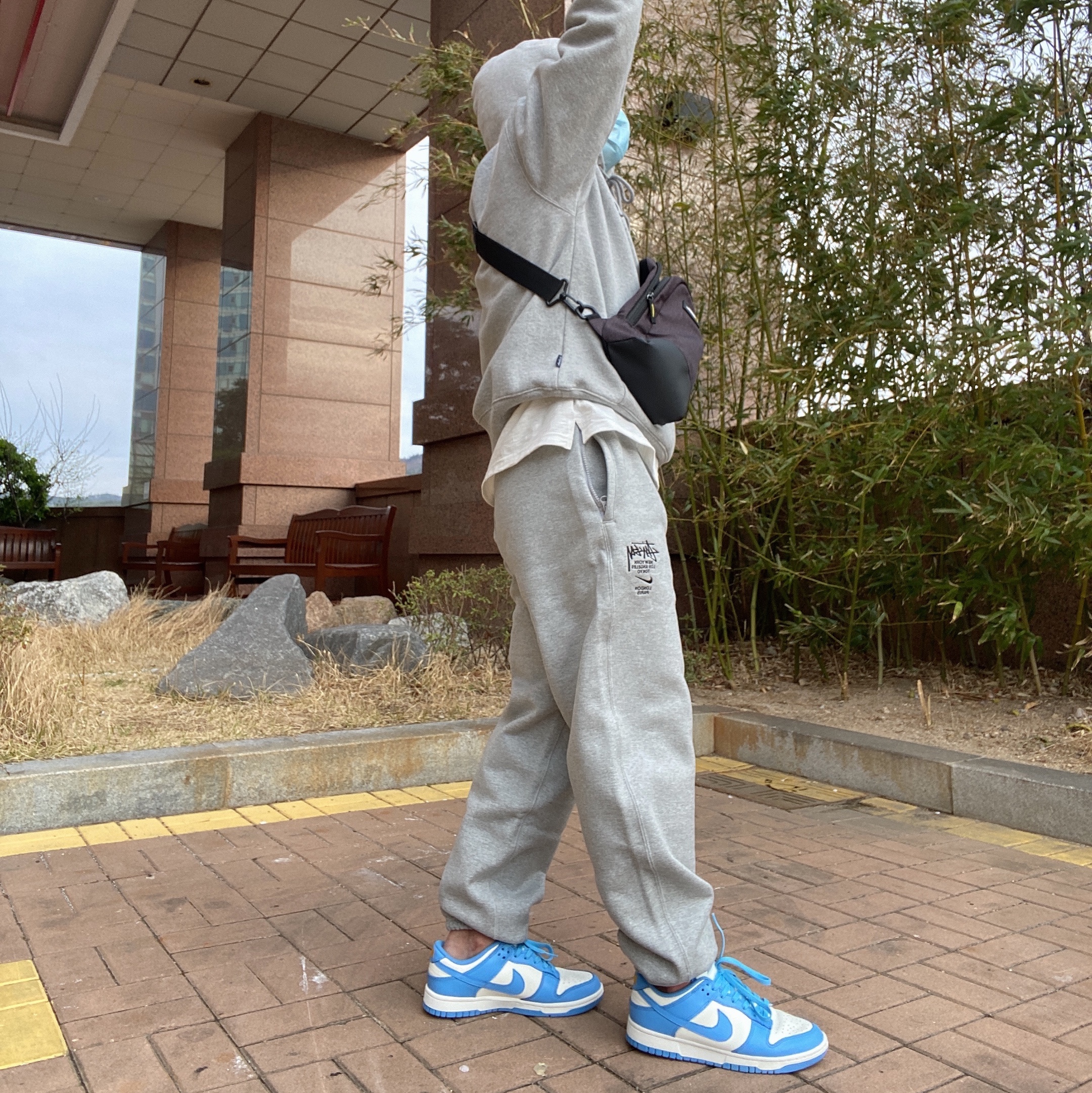 Nike x Stussy NRG ZR Fleece Pants Heather Grey - US/EU, (W) Nike Dunk Low Coast 착용 스타일