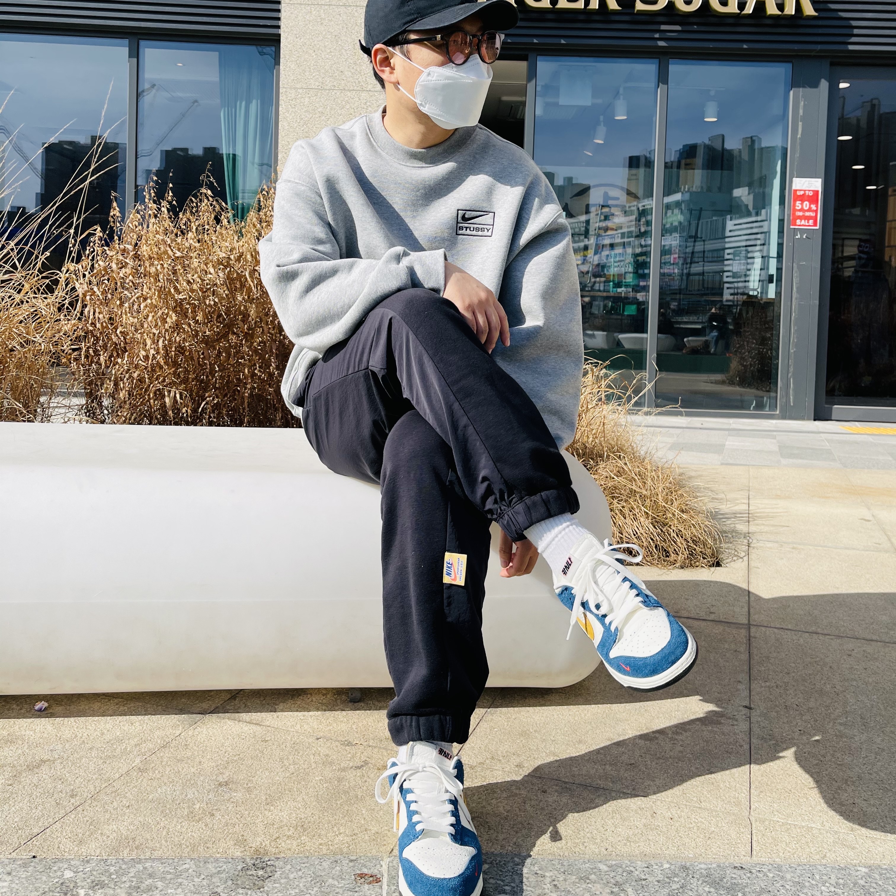Nike x Kasina Dunk Low 80's Bus, Nike x Stussy NRG BR Crew Fleece Grey 착용 스타일 - 4