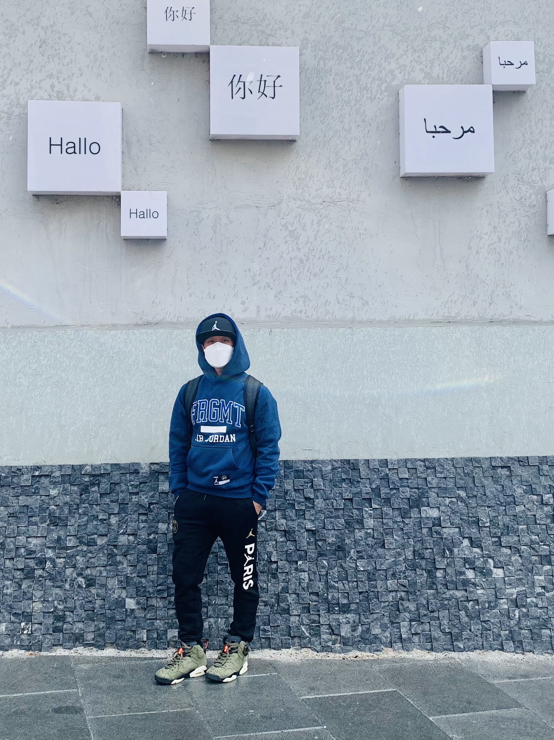 Jordan x Fragment Pullover Hoodie Navy - Asia 착용 스타일 - 3