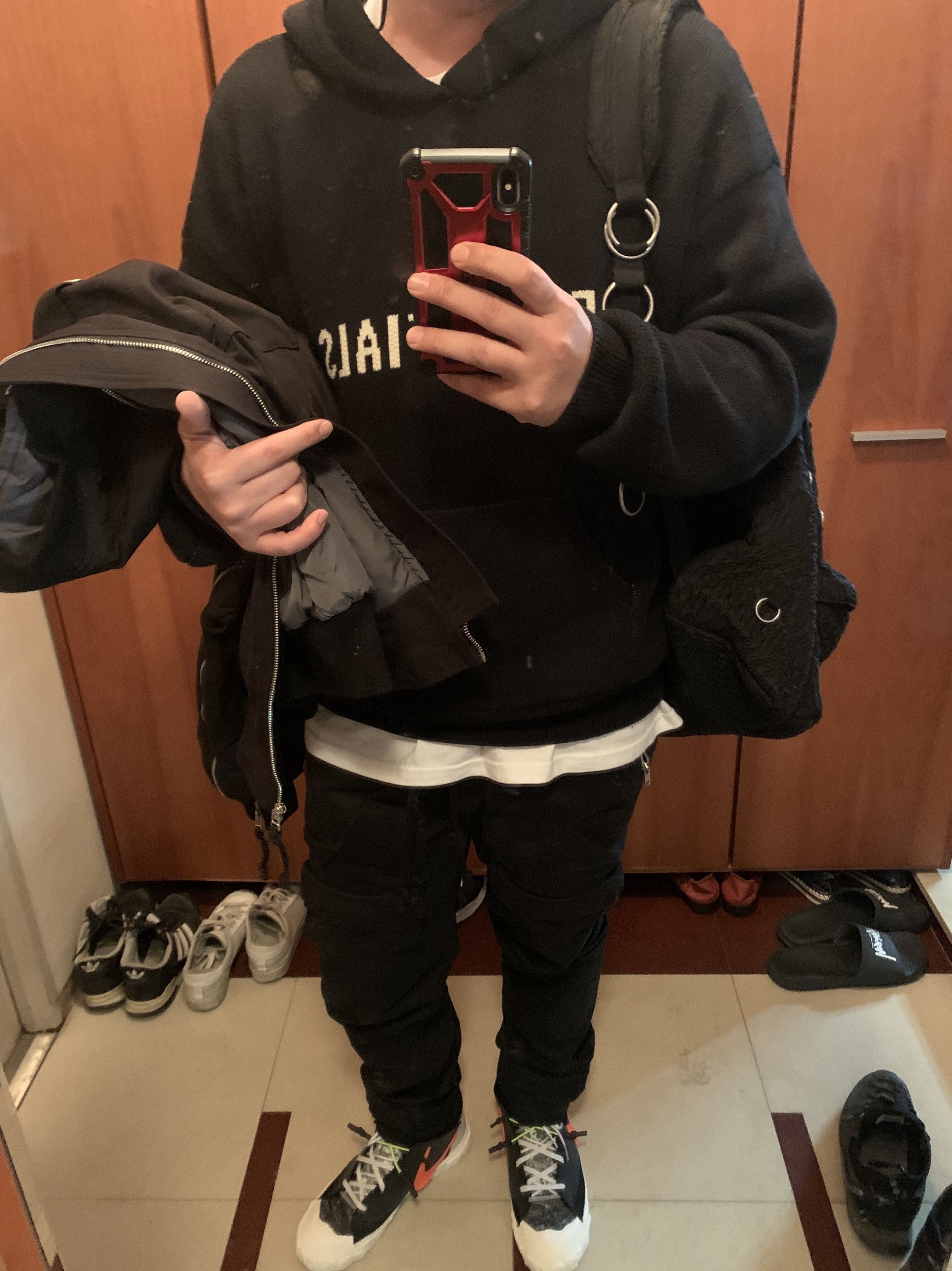 Nike x Readymade Blazer Mid Black, Essentials Knit Hoodie Black - 20FW 착용 스타일
