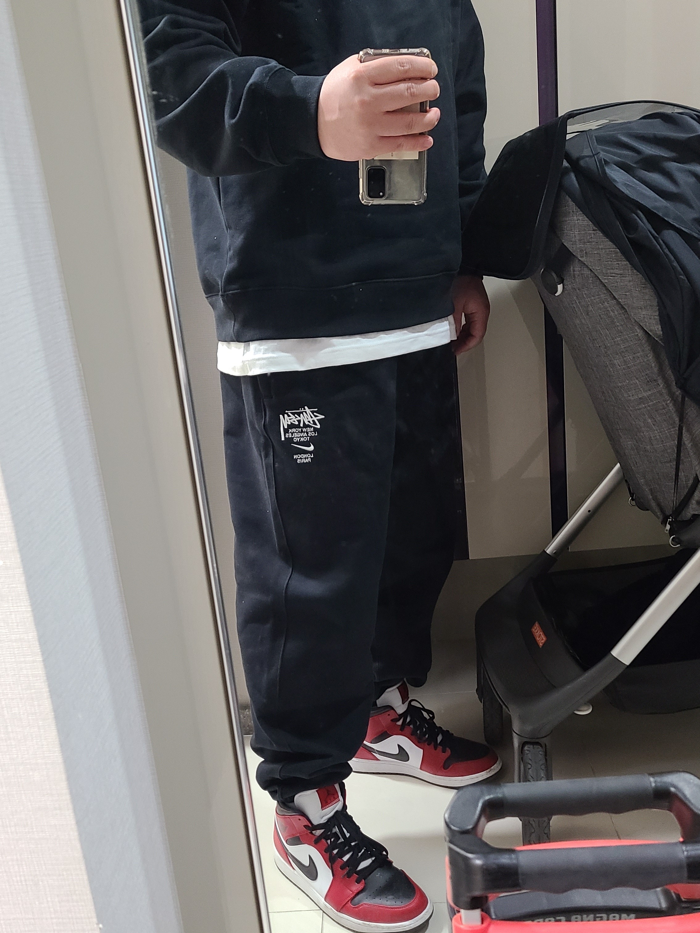 Nike x Stussy NRG ZR Fleece Crewneck Black - US/EU, Nike x Stussy NRG ZR Fleece Pants Black - US/EU 착용 스타일 - 1