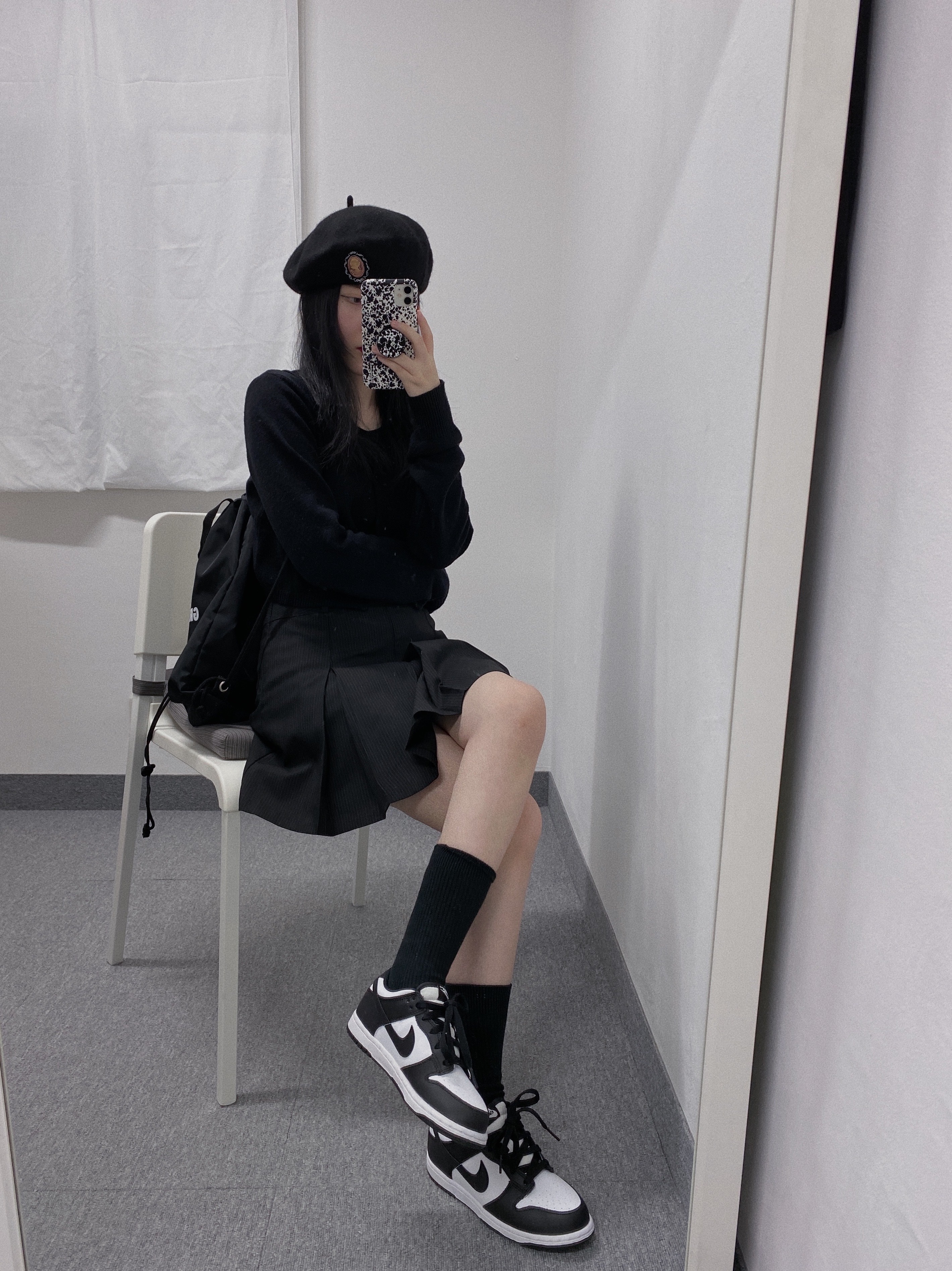 (W) Nike Dunk Low Black, (GS) Nike Dunk Low Black 착용 스타일 - 1