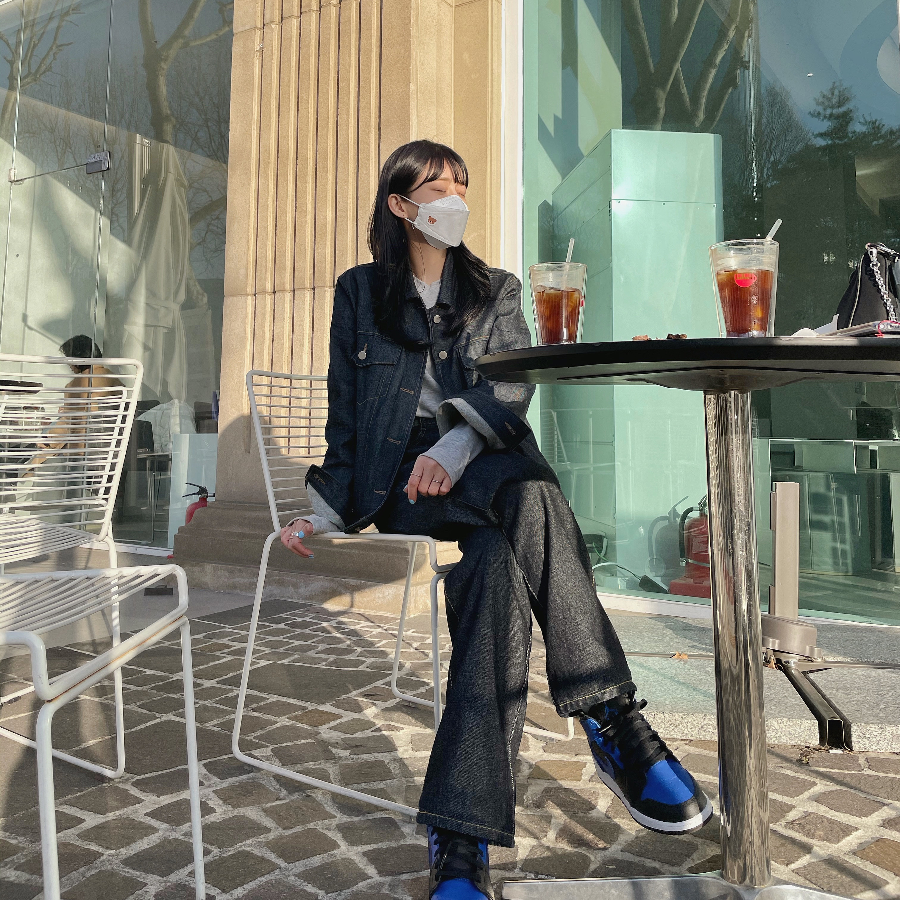 Jordan 1 Mid Black Hyper Royal, (GS) Jordan 1 Mid Black Hyper Royal 착용 스타일