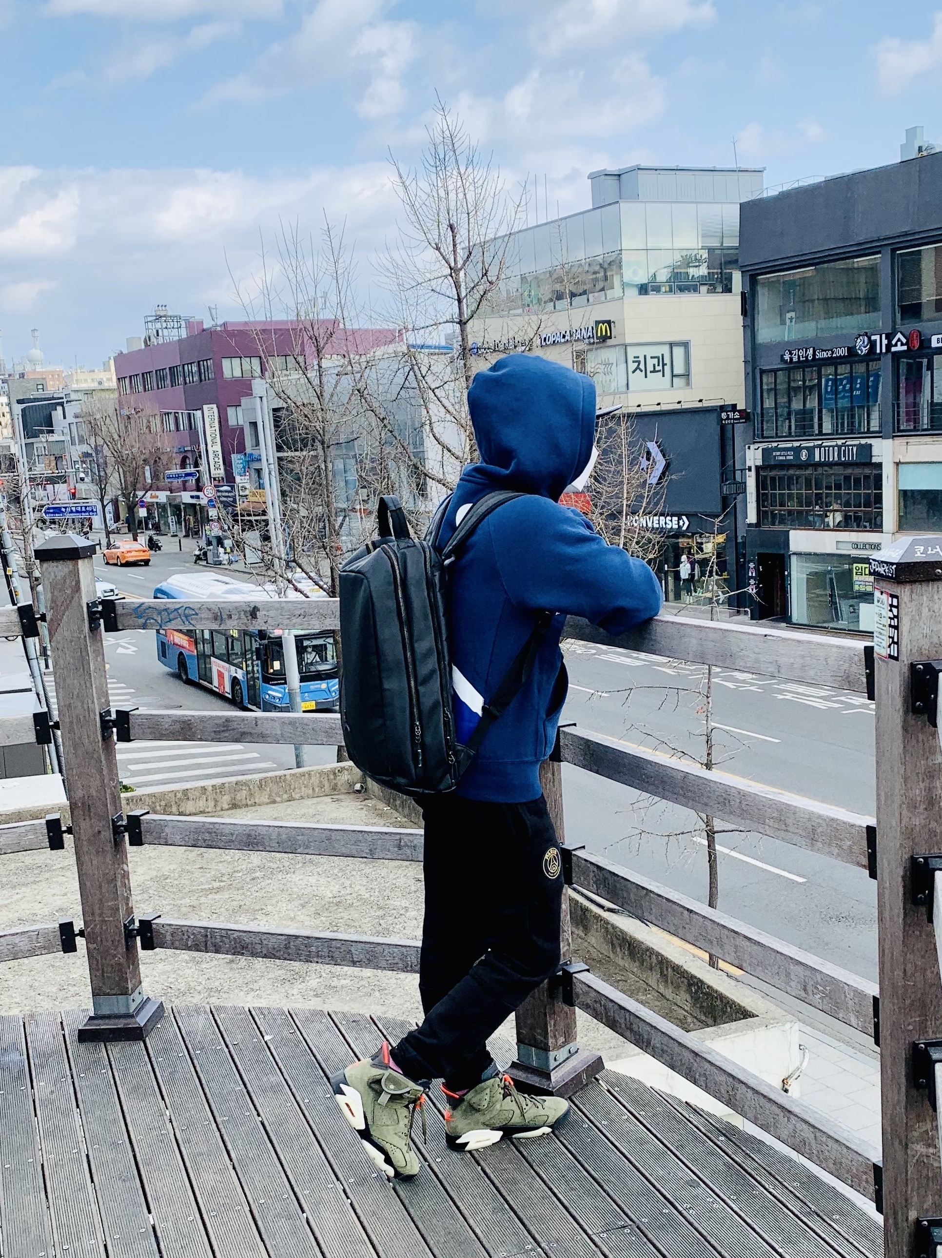 Jordan x Fragment Pullover Hoodie Navy - Asia 착용 스타일 - 2