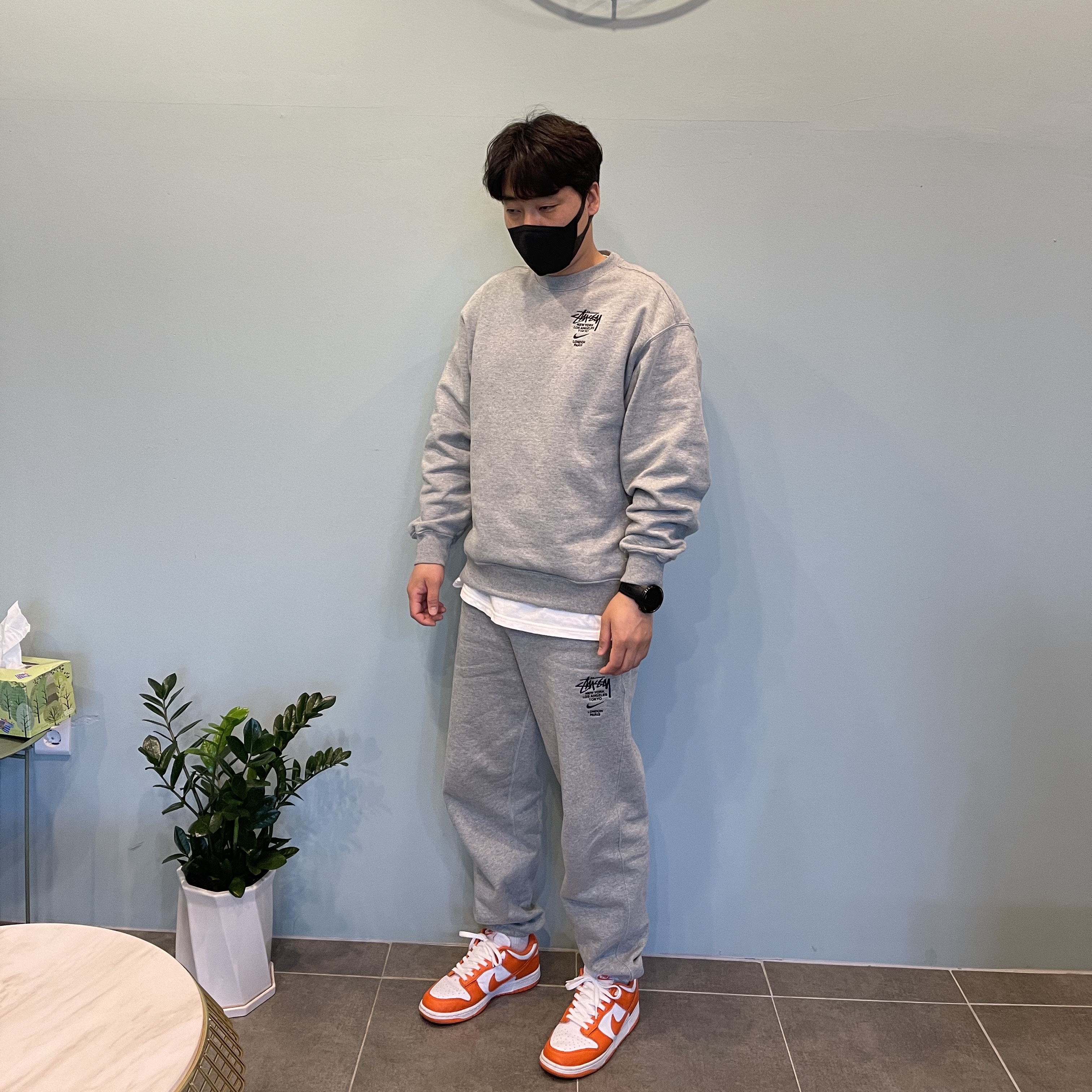 Nike x Stussy NRG ZR Fleece Pants Heather Grey - US/EU, Nike x Stussy NRG ZR Fleece Crewneck Heather Grey - US/EU 착용 스타일