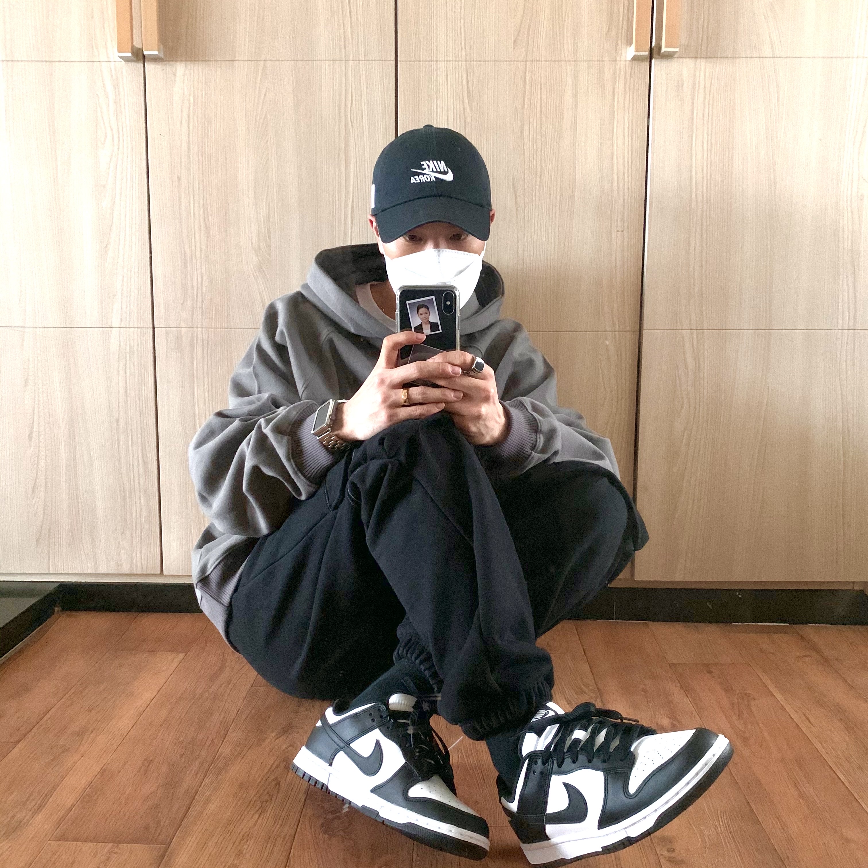 Nike Dunk Low Retro Black, (W) Nike Dunk Low Black 착용 스타일 - 1