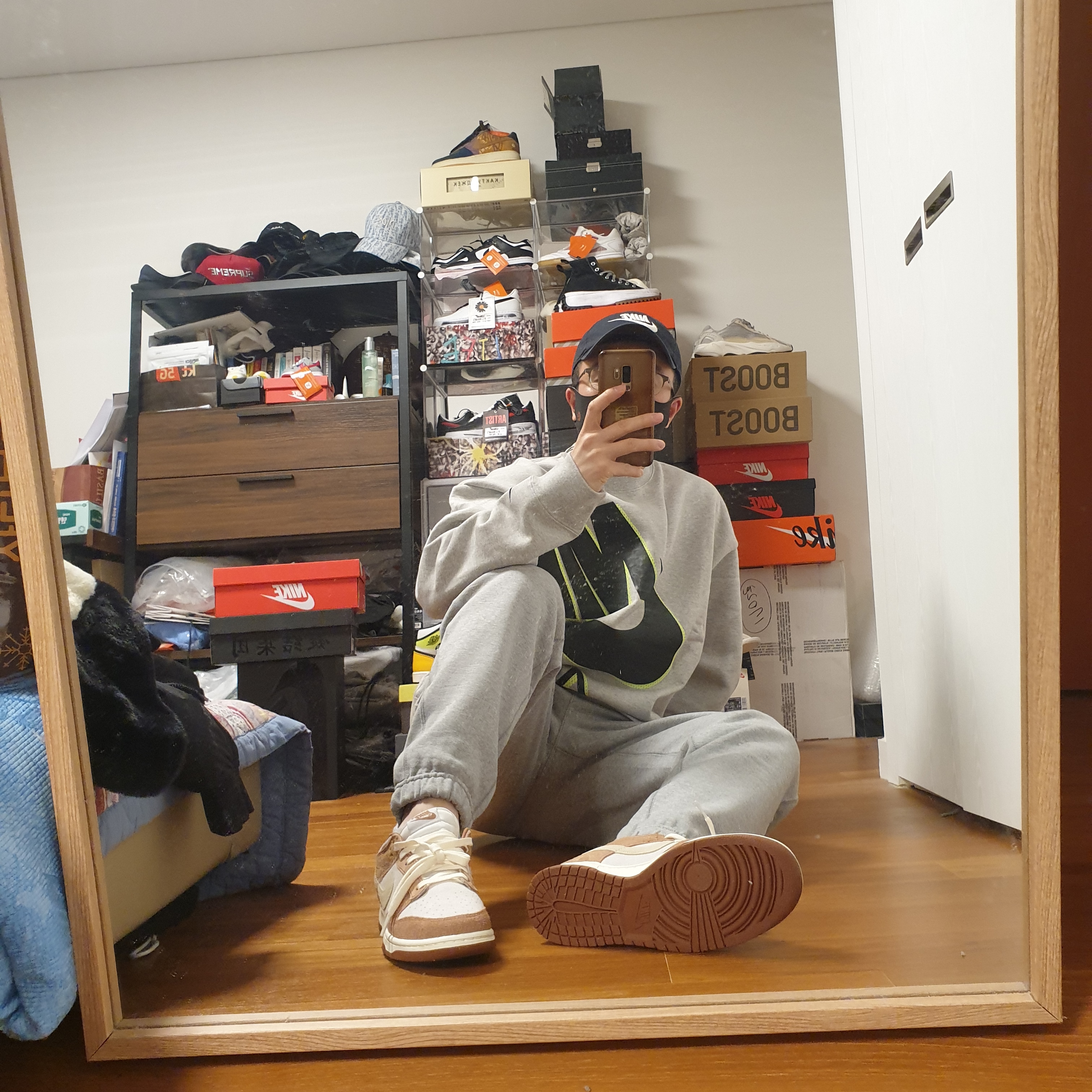 Nike x Kim Jones Fleece Crew Grey Heather - US/EU, Nike NRG Solo Swoosh Fleece Pants Dark Grey Heather - US/EU 착용 스타일 - 3