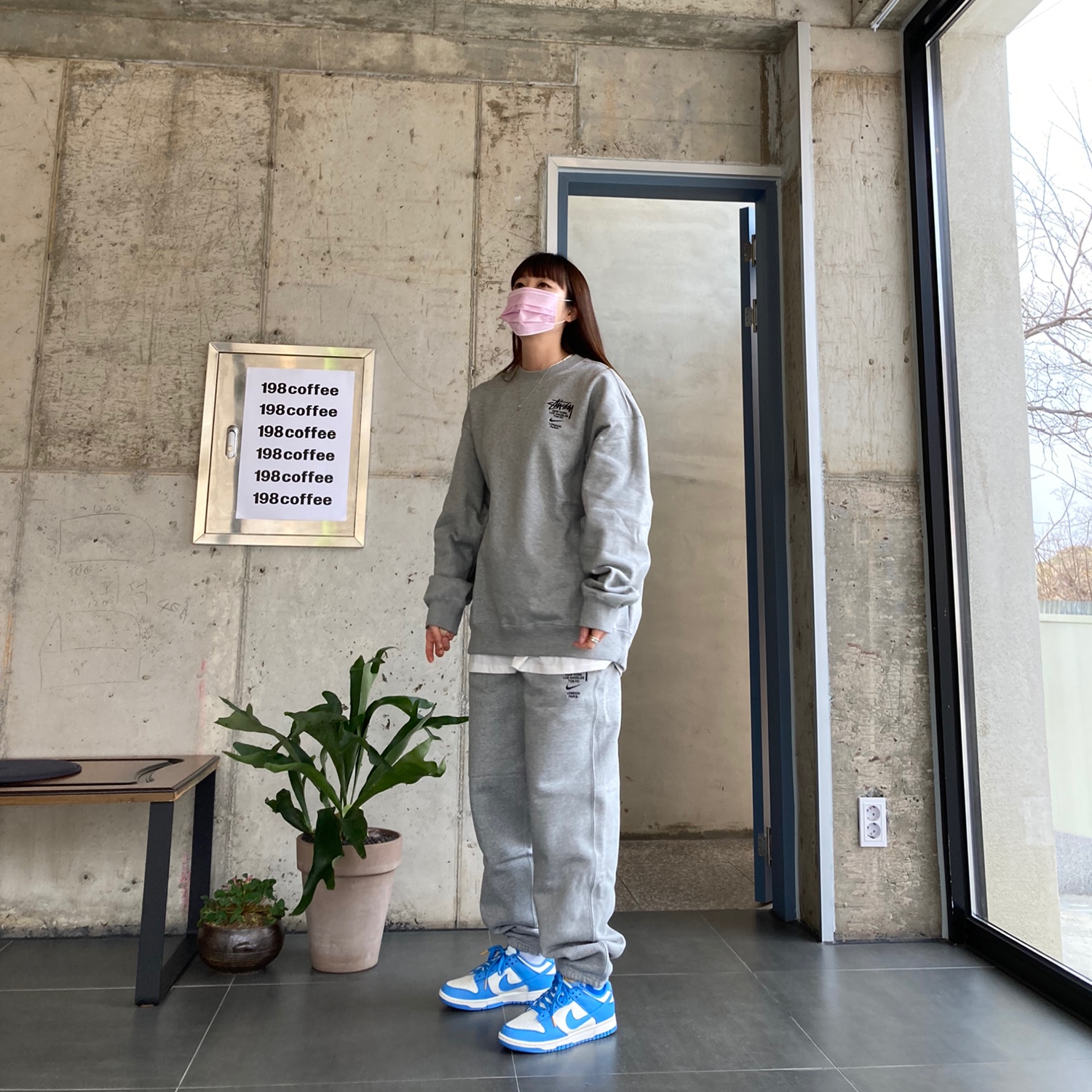 (W) Nike Dunk Low Coast, Nike x Stussy NRG ZR Fleece Pants Heather Grey - US/EU 착용 스타일