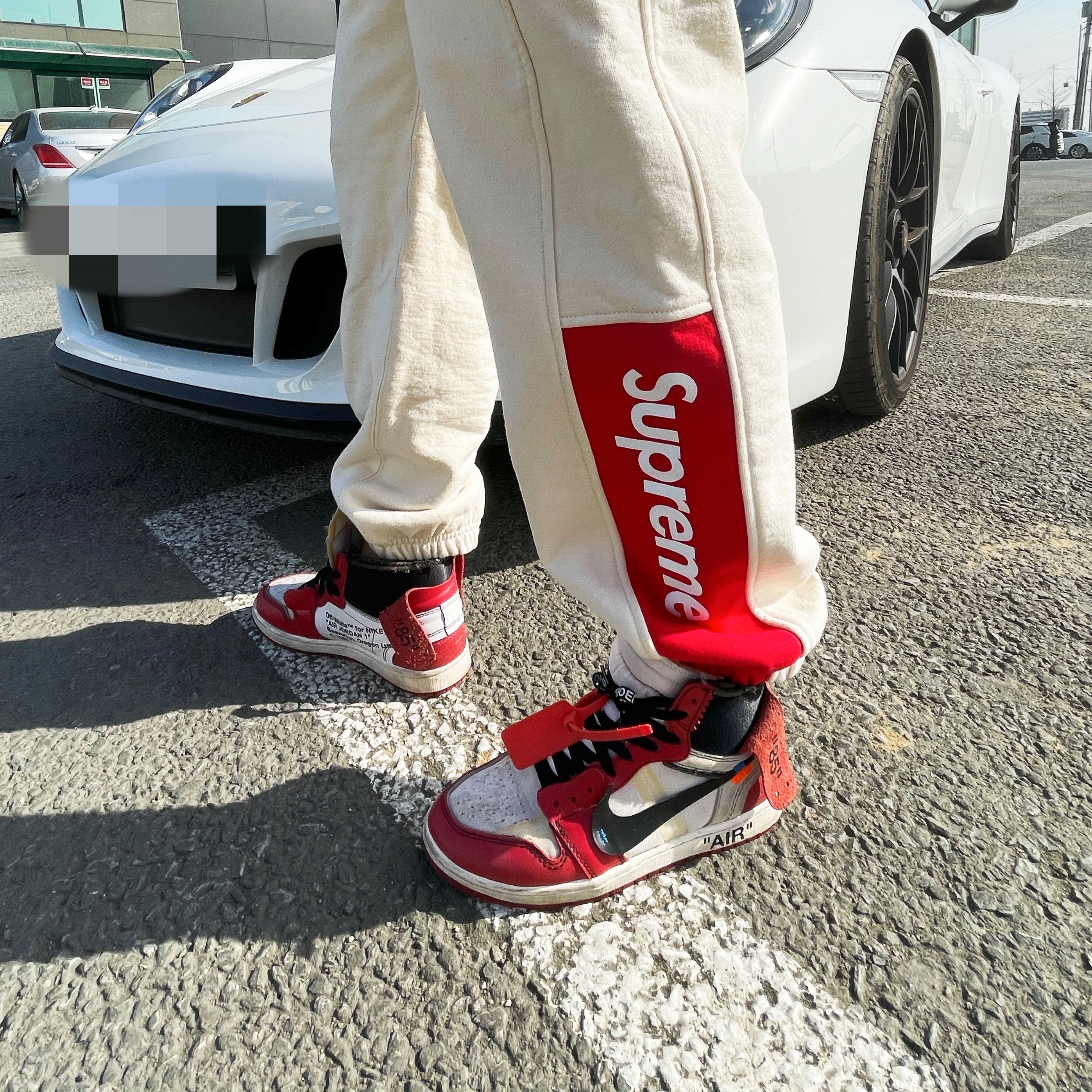 Jordan 1 x Off-White Retro High Chicago The Ten, Supreme Formula Sweatpants Natural - 19SS 착용 스타일