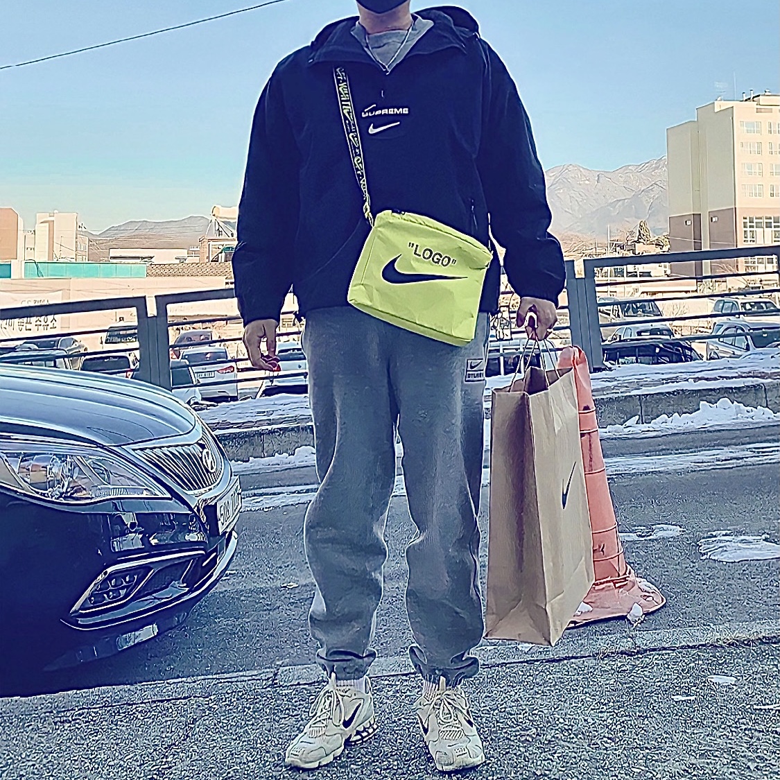 Supreme x Nike Jewel Reversible Ripstop Anorak Black - 20FW, Nike x Stussy NRG BR Crew Fleece Grey 착용 스타일