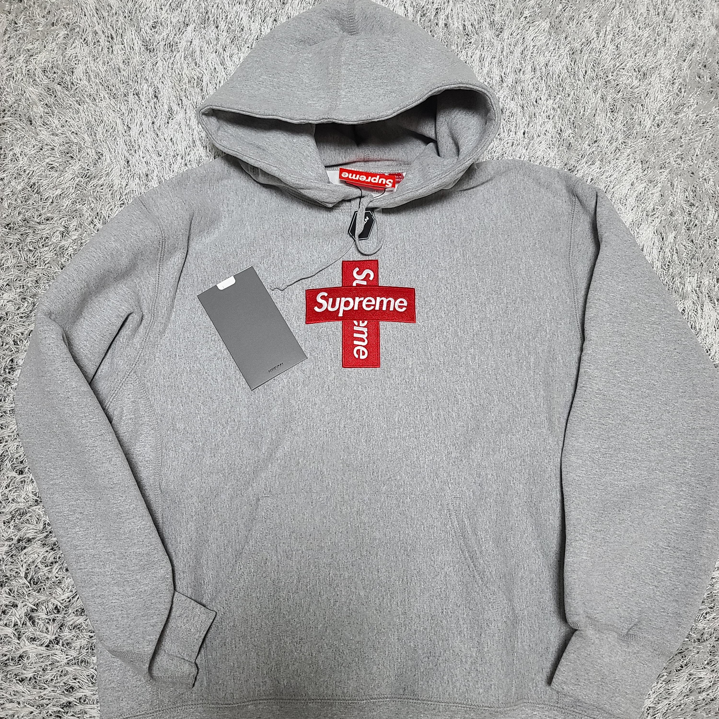Supreme Cross Box Logo Hooded Sweatshirt Heather Grey - 20FW 착용 스타일