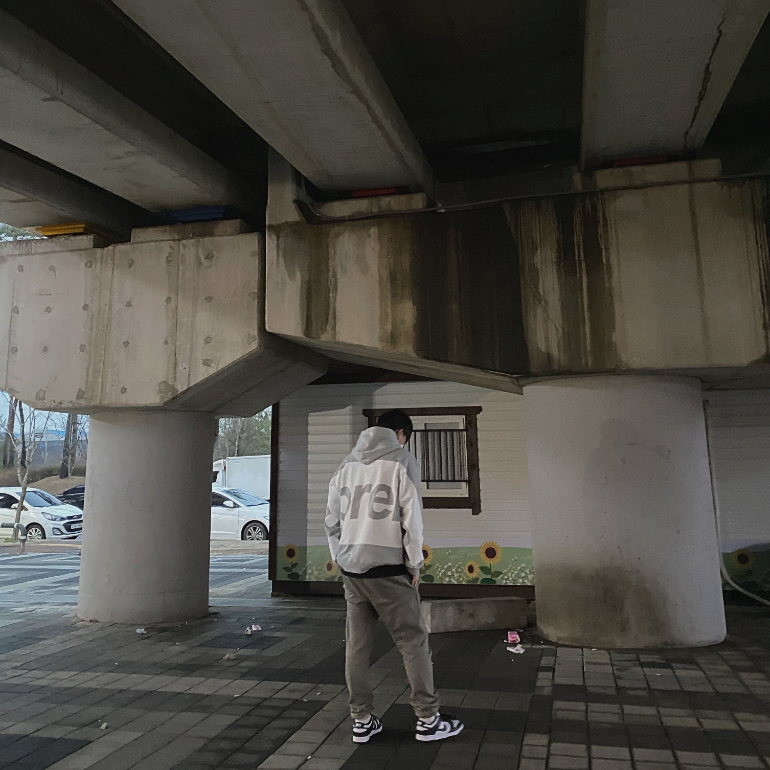 Supreme Big Logo Hooded Sweatshirt Heather Grey - 21SS, Nike Dunk Low Retro Black 착용 스타일
