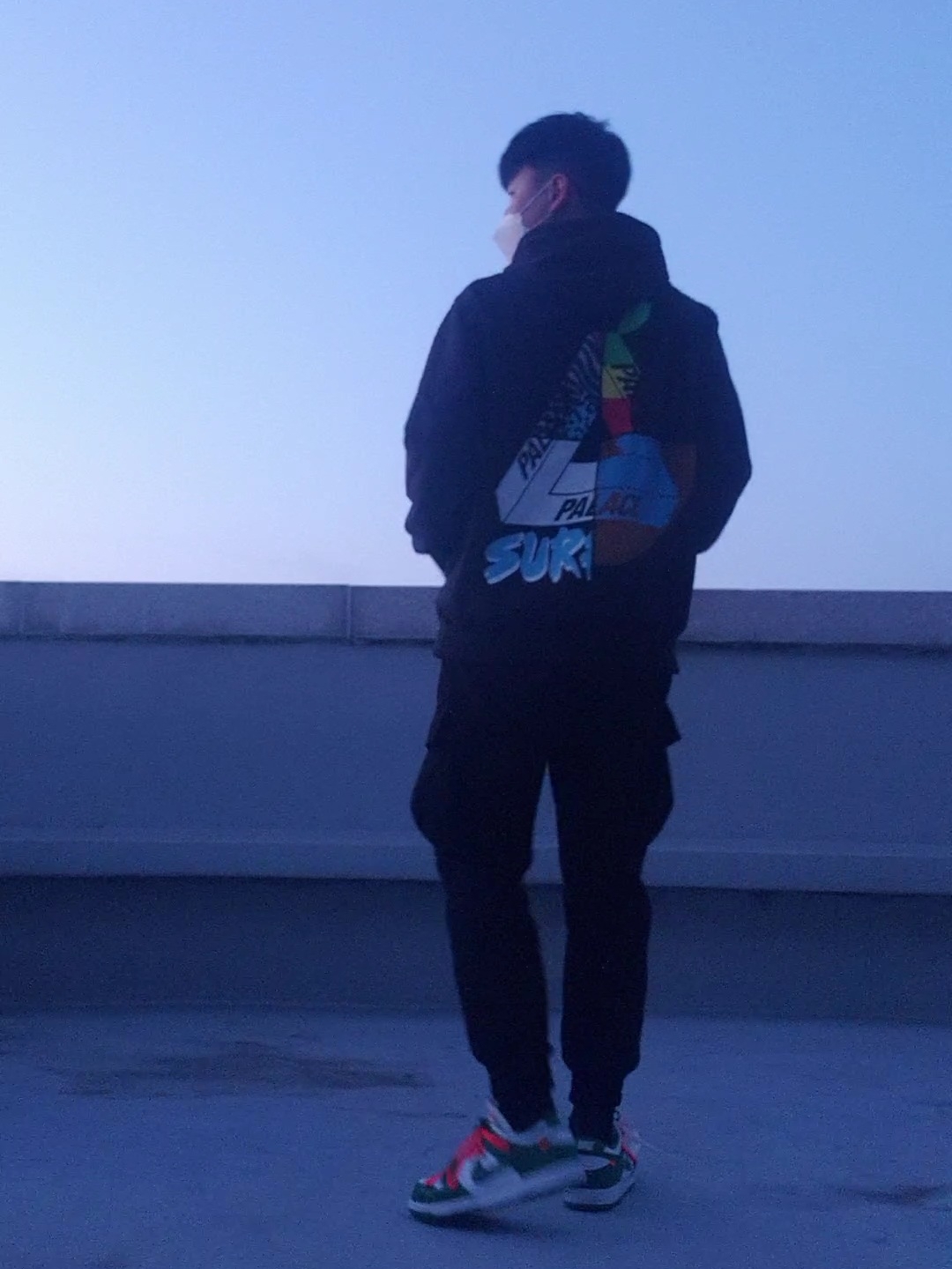 Palace Mix Up Hood Black - 21SS, Nike x Off-White Dunk Low Pine Green 착용 스타일