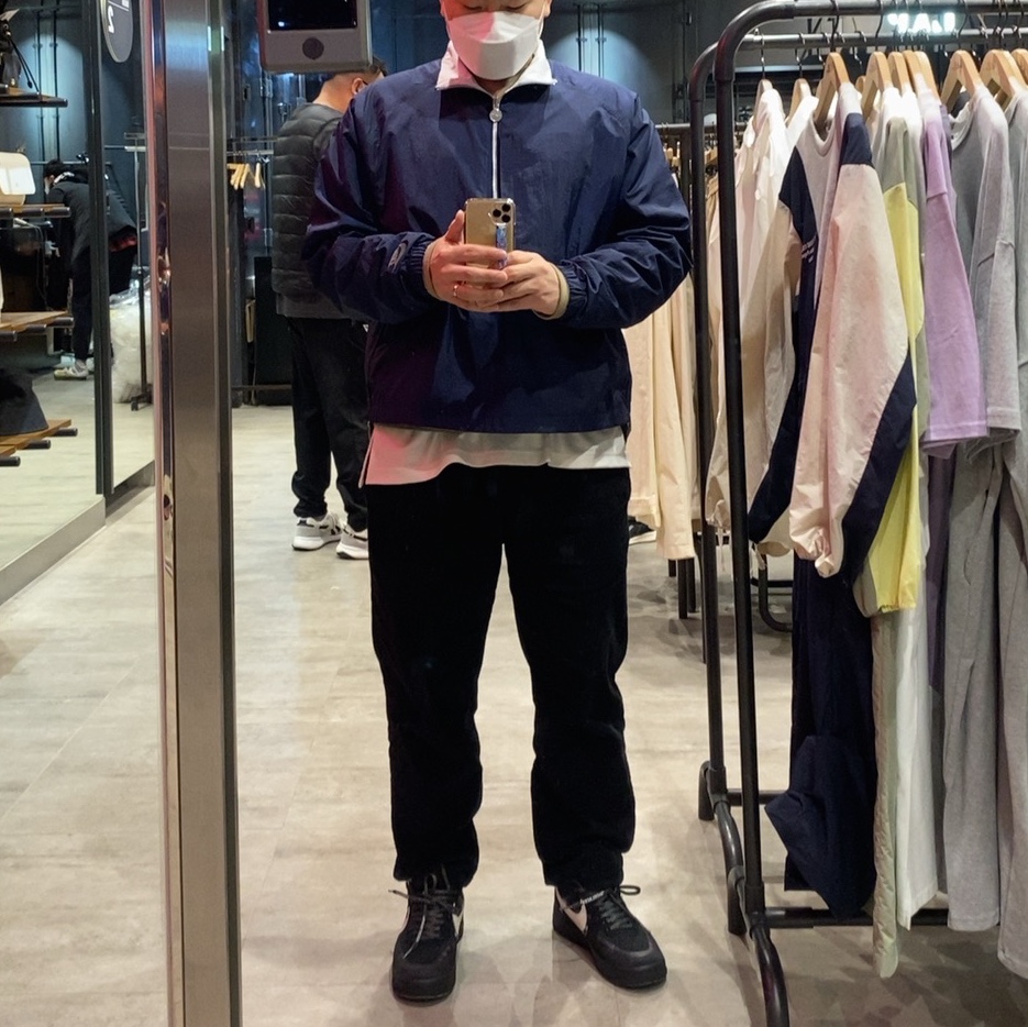 Nike x Off-White Air Force 1 Low Black White, Nike x Kim Jones Reversible Wind Breaker Navy - Asia 착용 스타일