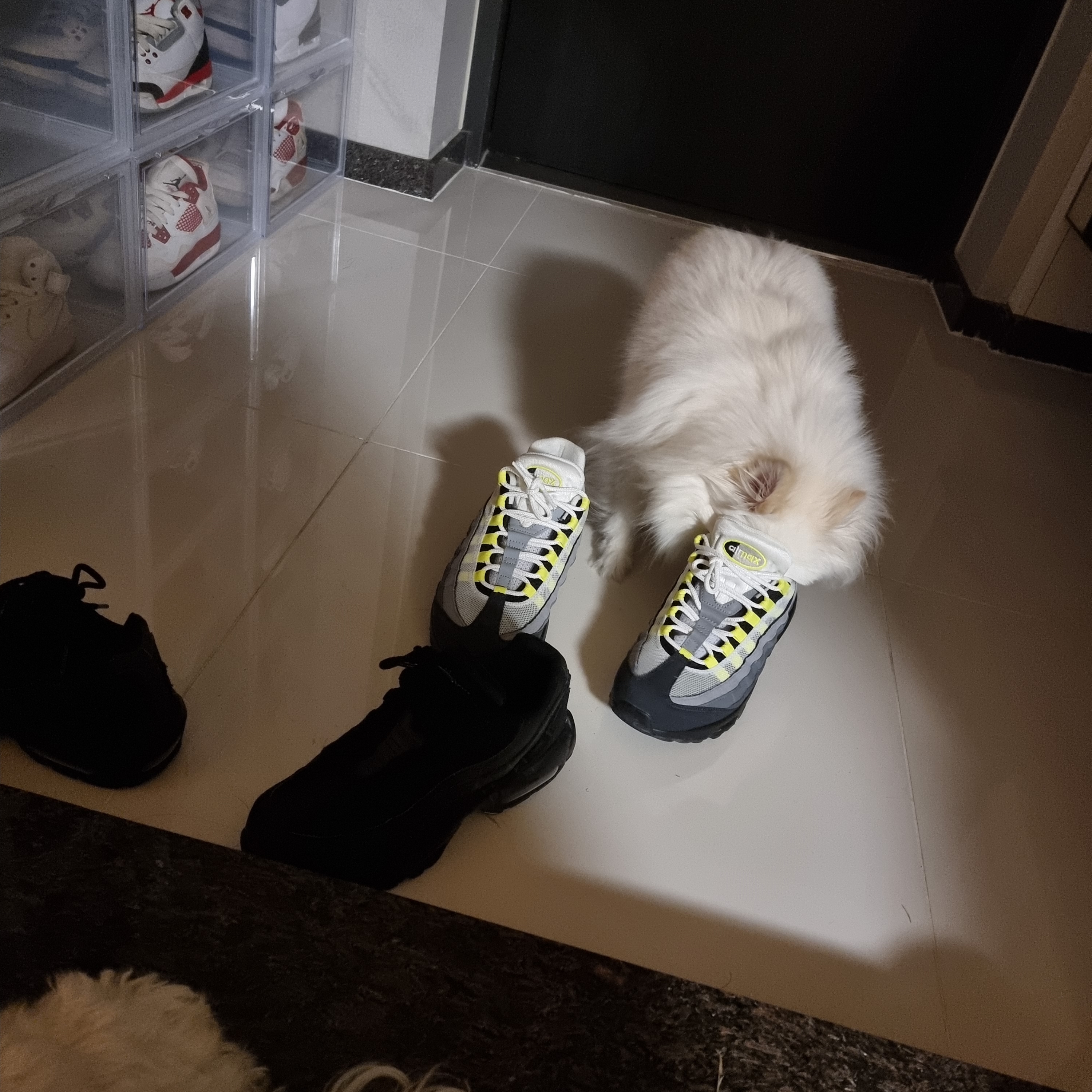 Nike Air Max 95 OG Neon Yellow 2020, Nike Air Max 95 Essential Triple Black 2020 착용 스타일