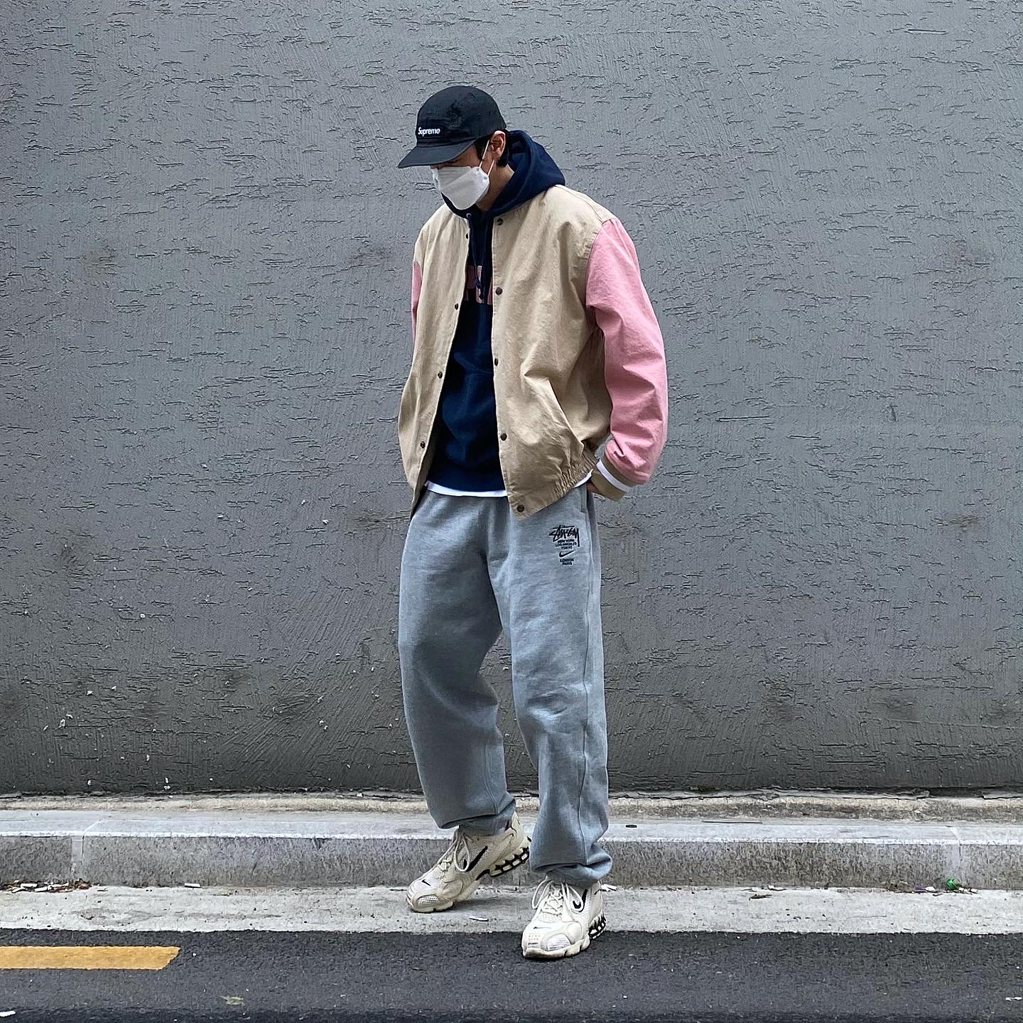 Nike x Stussy Air Zoom Spiridon Cage 2 Fossil, Supreme Dry Wax Cotton Camp Cap Black - 20FW 착용 스타일