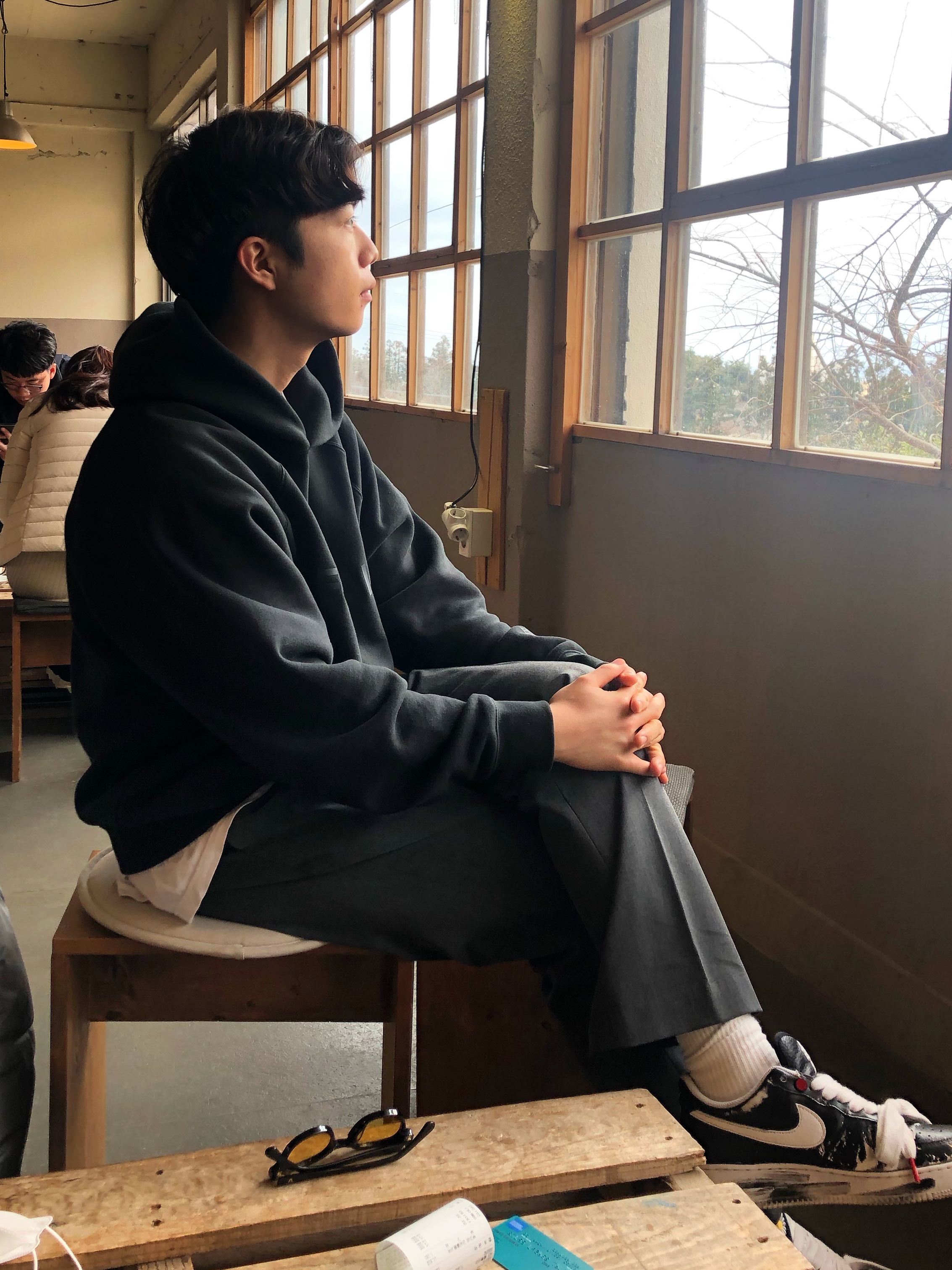 Nike x Peaceminusone Air Force 1 Low Para-Noise, Essentials 3D Silicon Applique Pullover Hoodie Dark Slate/Black 2020 착용 스타일