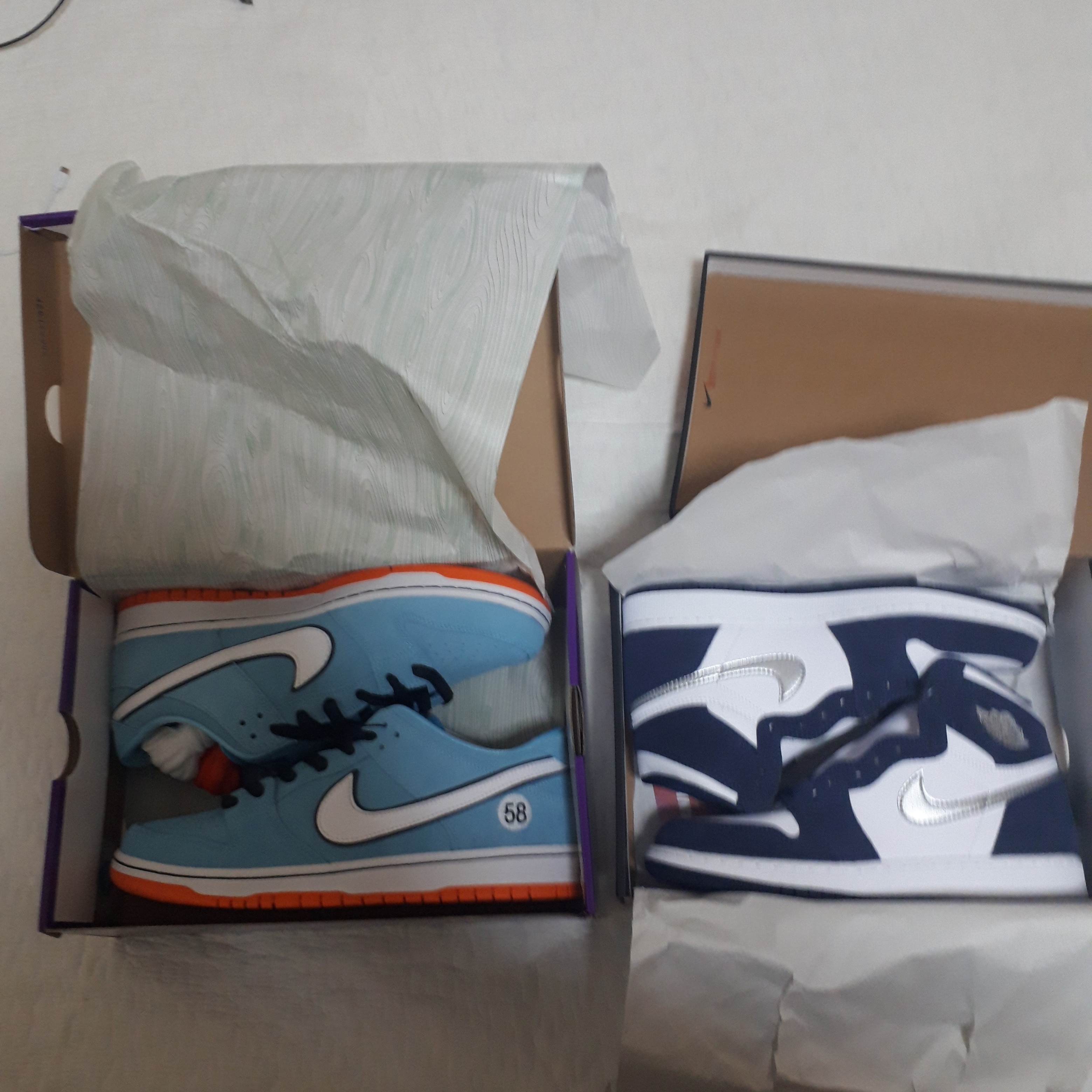 Nike x Undercover Overbreak Sail Gold, Nike SB Dunk Low Pro Blue Chill 착용 스타일 - 2