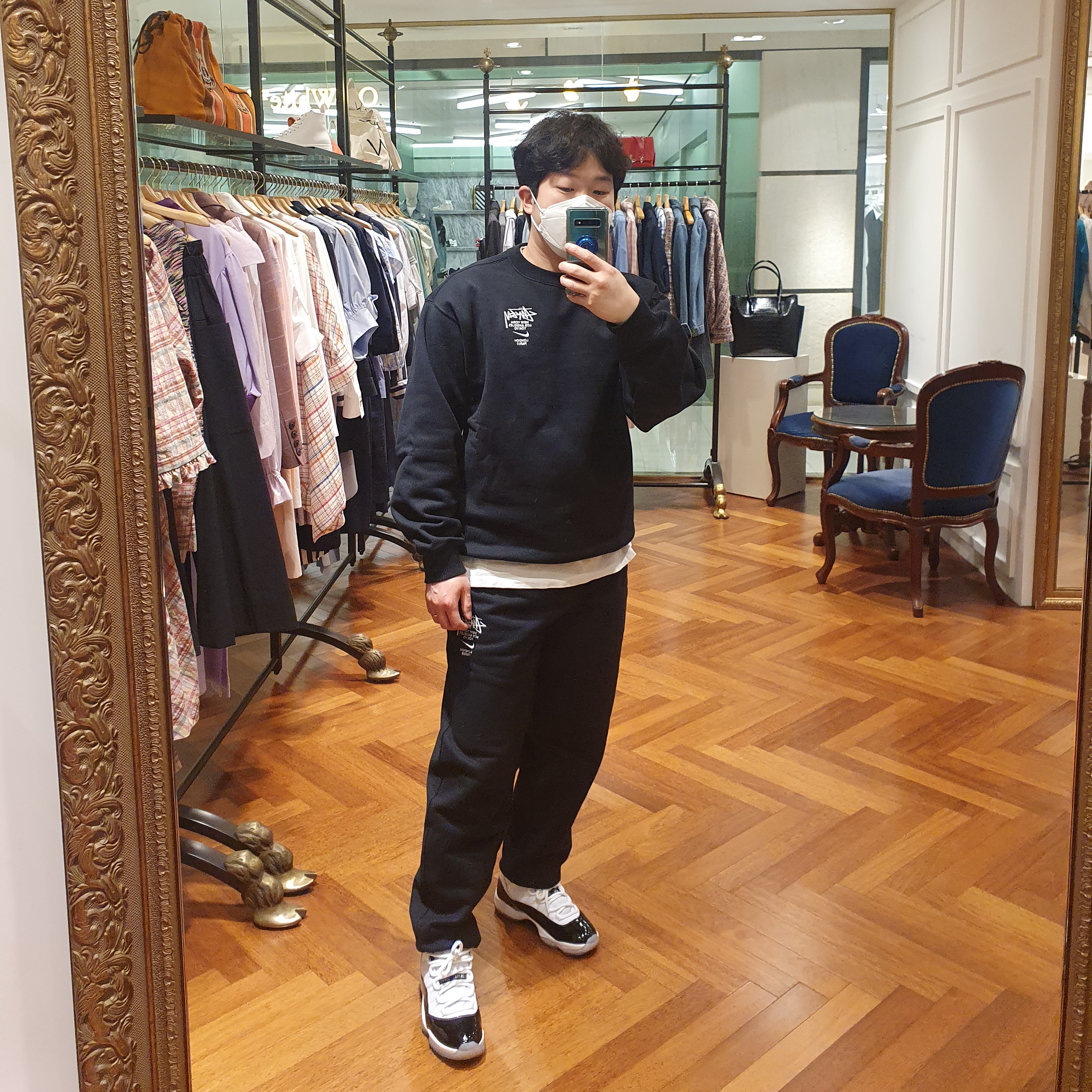 Nike x Stussy NRG ZR Fleece Crewneck Black - US/EU, Nike x Stussy NRG ZR Fleece Pants Black - US/EU 착용 스타일