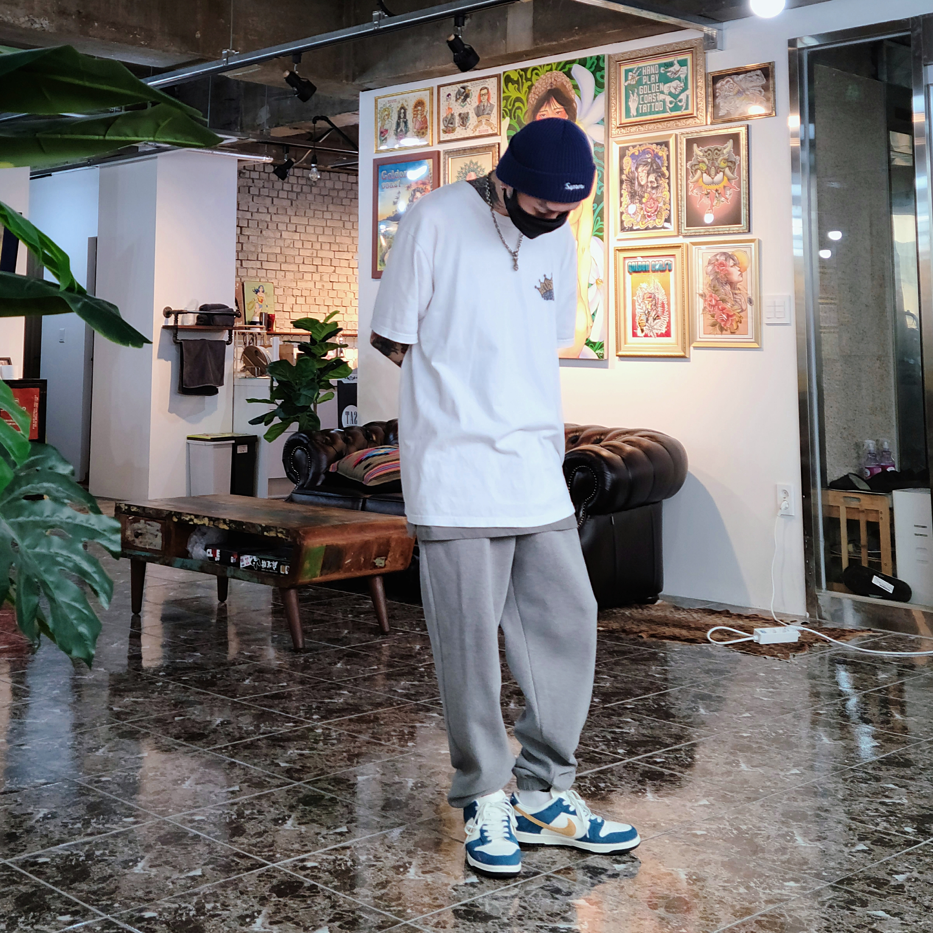 Nike x Kasina Dunk Low 80's Bus, Supreme Loose Gauge Beanie Navy - 20FW 착용 스타일