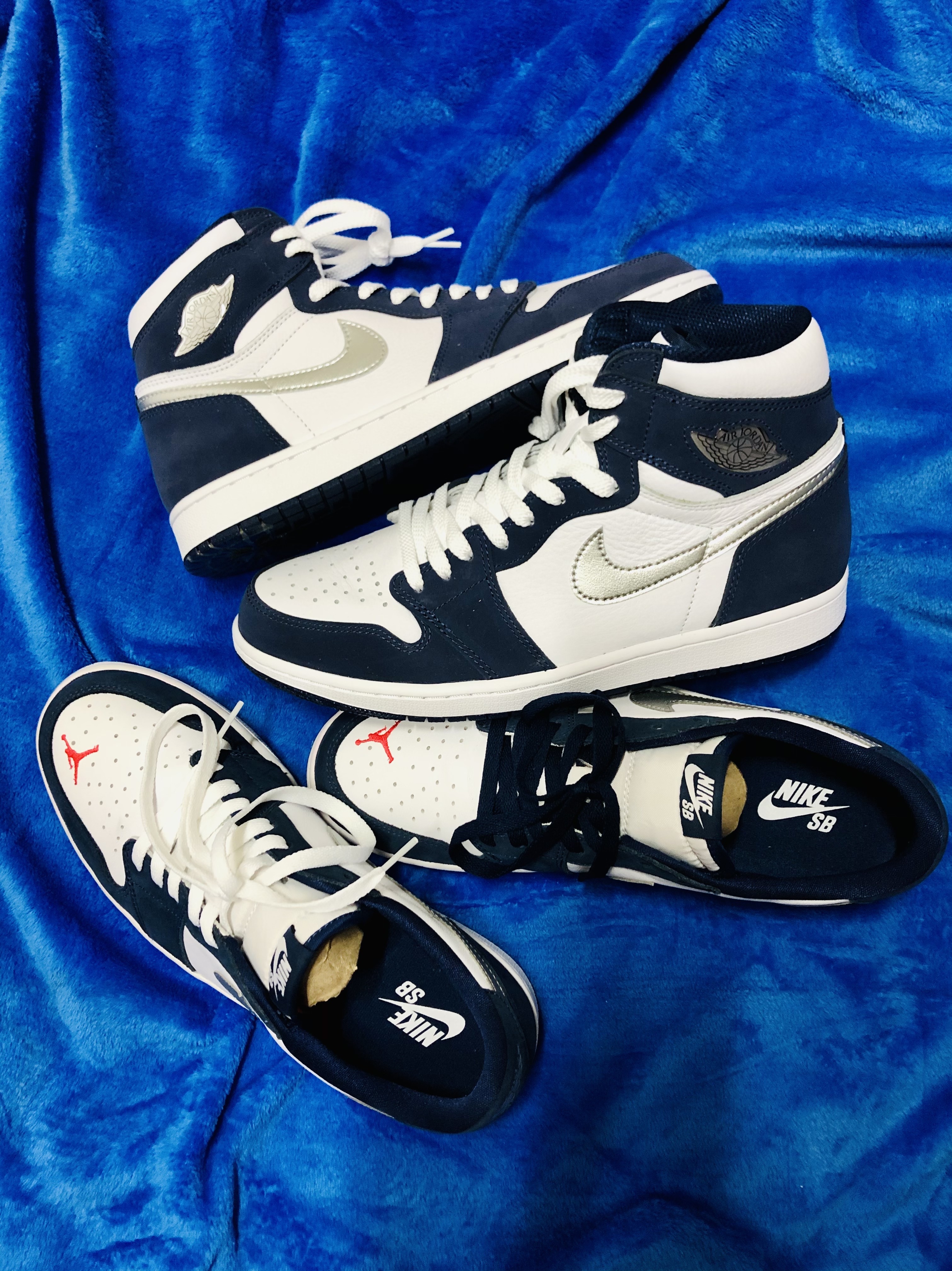 Jordan 1 Retro High OG CO.JP Midnight Navy, Jordan 1 Low SB Koston Midnight Navy 착용 스타일 - 1
