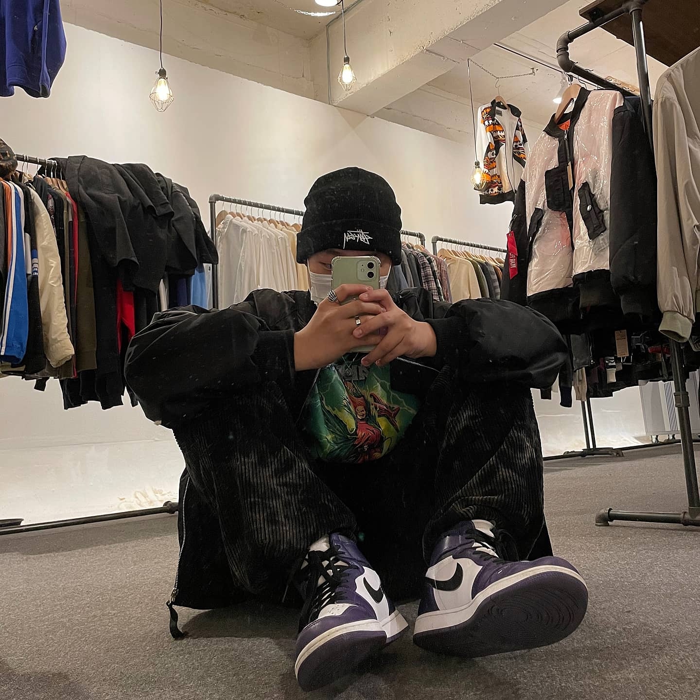 Jordan 1 Retro High OG Court Purple 2020, Nike x Stussy Cuff Beanie Black 착용 스타일 - 4
